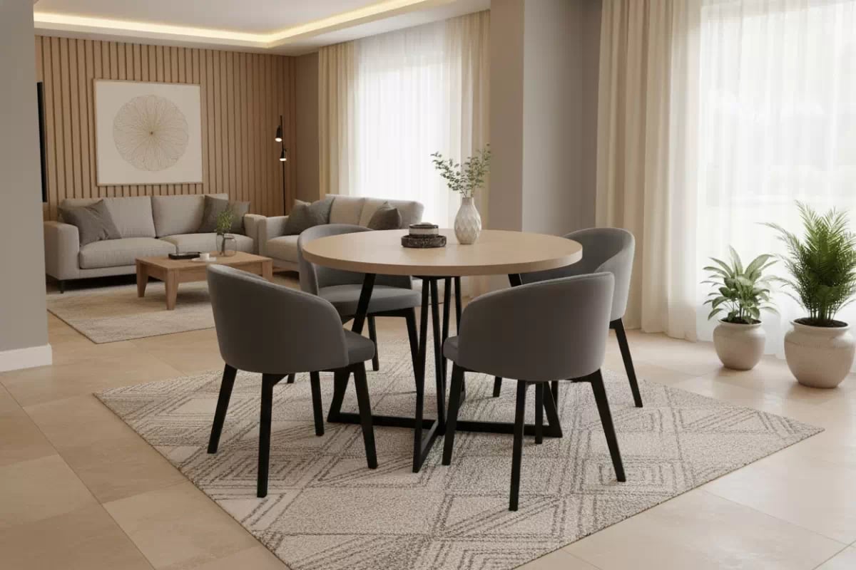 Rozkladací stôl Cedrus 95/150 cm a 4 stoličky Nerevio - dub vinceza / sivá Komplet Stôl rozkladany Cedrus 95/150 cm + 4 Stoličky Nerevio - Dub vinceza / šedý