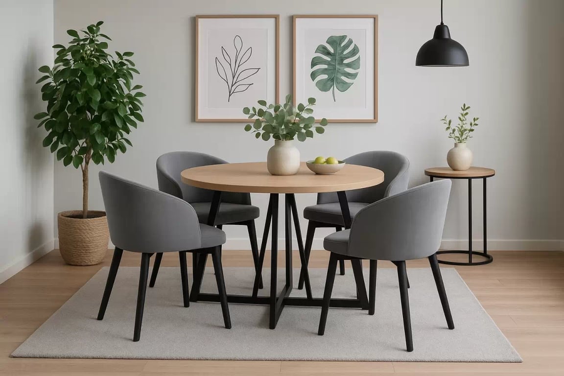 Jedálenský set Cedrus Linear 105/160 cm + 4 stoličky Nerevio - dub hikora / sivá Komplet Stôl rozkladany Cedrus Linear 105/160 cm + 4 Stoličky Nerevio - Dub hikora / šedý