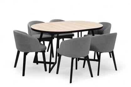 Jedálenský set Cedrus Linear 95/150 cm + 4 stoličky Nerevio - dub hikora / sivá Komplet Stôl rozkladany Cedrus Linear 95/150 cm + 4 Stoličky Nerevio - Dub hikora / šedý