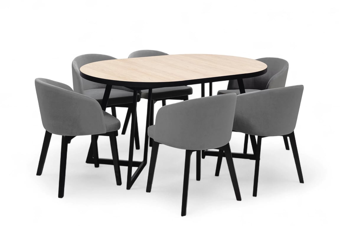 Jedálenský set Cedrus Linear 95/150 cm + 4 stoličky Nerevio - dub hikora / sivá Komplet Stôl rozkladany Cedrus Linear 95/150 cm + 4 Stoličky Nerevio - Dub hikora / šedý