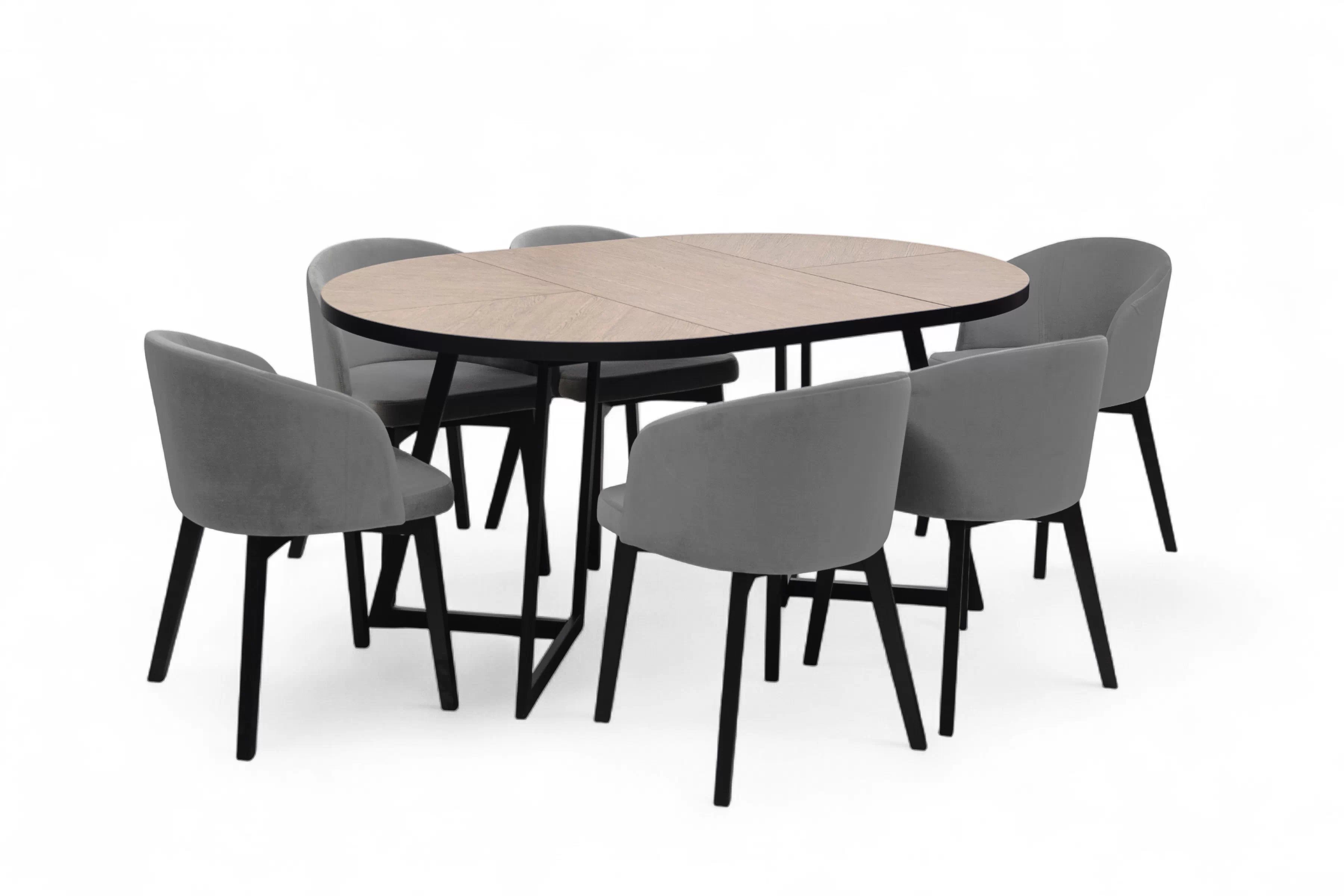 Rozkladací stôl Cedrus Rozeta 95/150 cm a 4 stoličky Nerevio - dub belmont čierny / sivý Komplet Stôl rozkladany Cedrus Rozeta 95/150 cm + 4 Stoličky Nerevio - Dub belmont Čierny / šedý