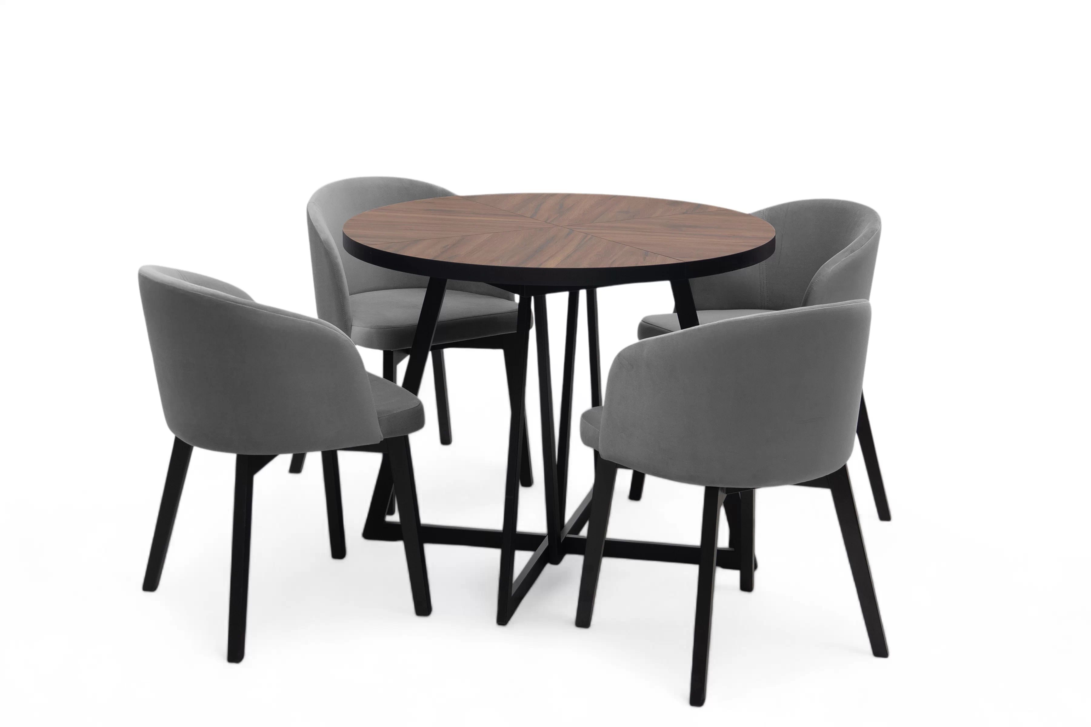 Rozkladací stôl Cedrus Rozeta 95/150 cm a 4 stoličky Nerevio - dub estana čierny / sivý Komplet Stôl rozkladany Cedrus Rozeta 95/150 cm + 4 Stoličky Nerevio - Dub estana Čierny / šedý