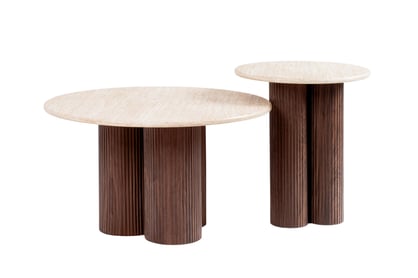 Okrúhle konferenčné stolíky Massia 80 a 50 cm - travertín / orech