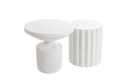 Súprava okrúhlych konferenčných stolíkov Sintro 54 cm a Tiaris 41 cm - biele terrazzo