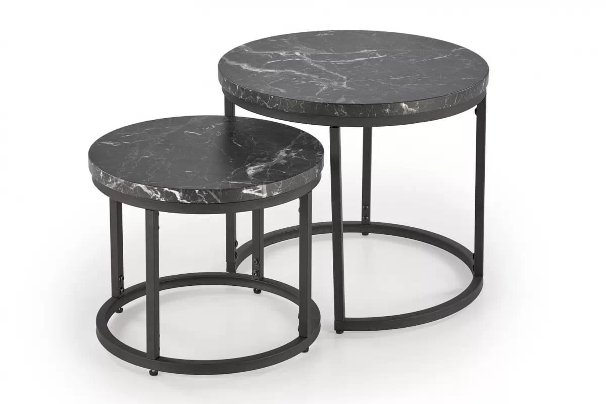 Sada dvou konferenčních stolků Oreo - černý mramor / černá Komplet stolekow kawowych Oreo - černá mramor / černá