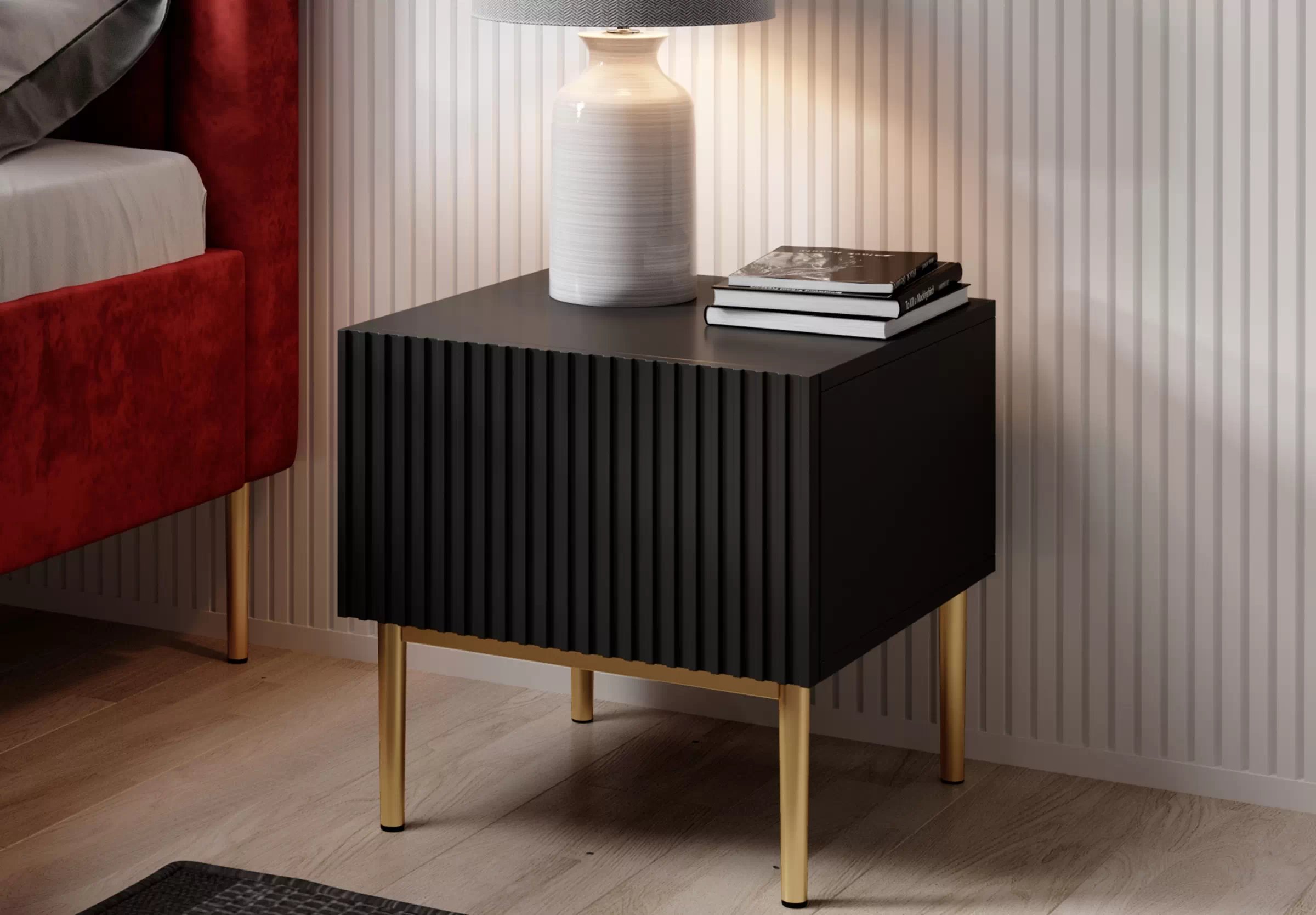 Sada nočných stolíkov Nicole 2 ks - čierna / zlatá Komplet szafek nocnych Nicole 46 cm - Čierny / zlote nozki