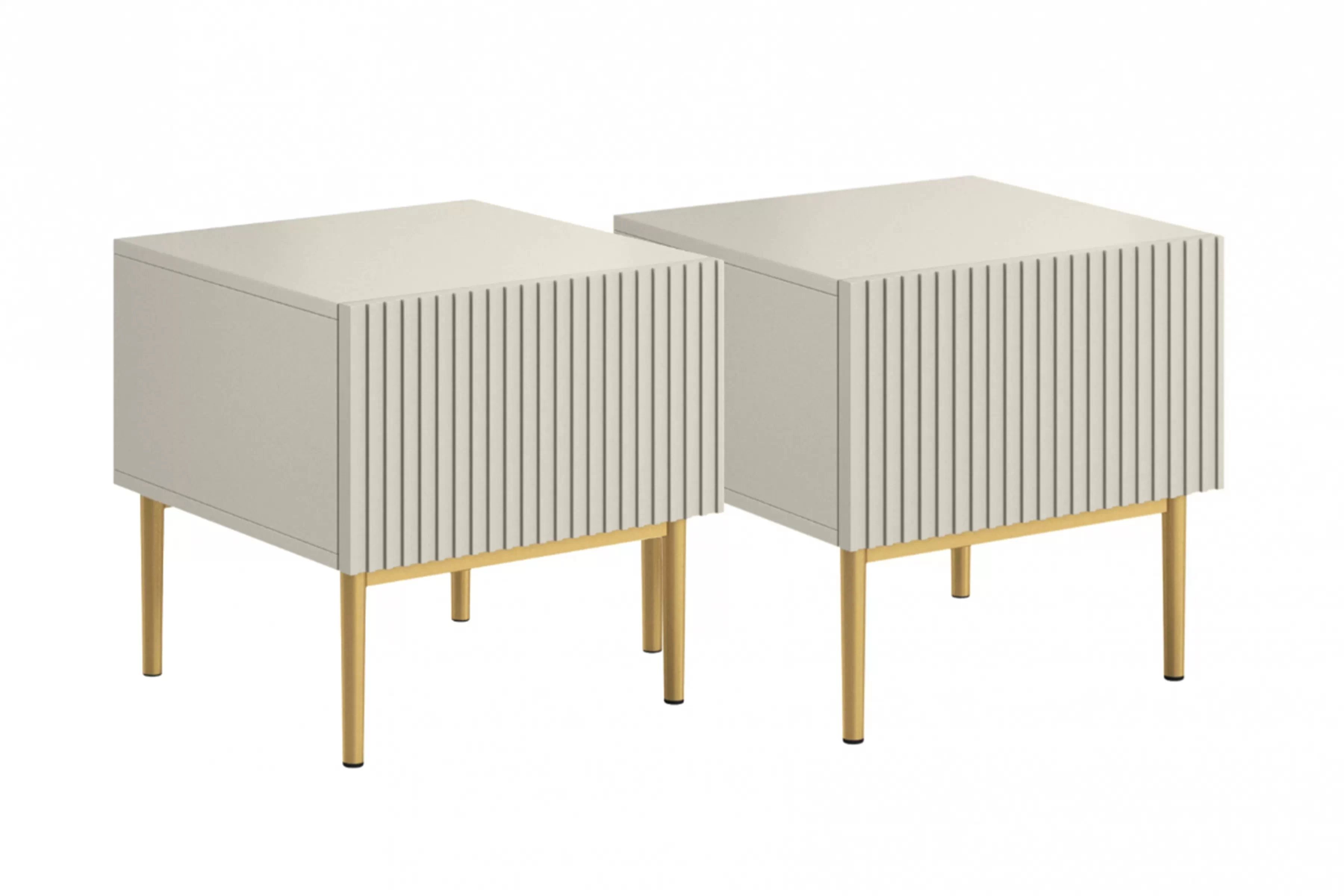 Sada nočných stolíkov Nicole 2 ks - kašmírová / zlatá Komplet szafek nocnych Nicole 46 cm - kašmír / zlote nozki