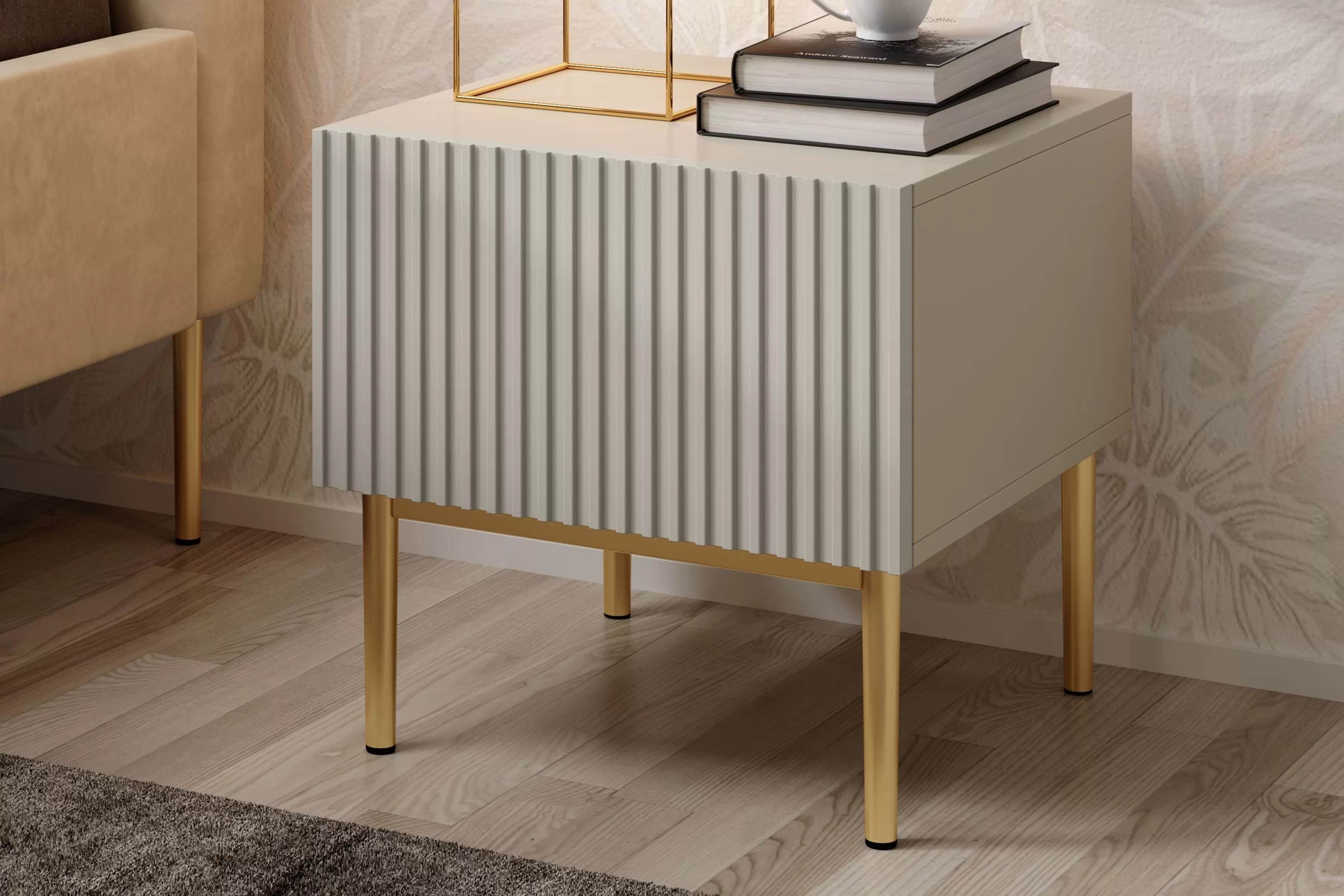 Sada nočních stolků Nicole 46 cm - kašmír / zlaté nožky Komplet szafek nocnych Nicole 46 cm - kašmír / zlote nozki