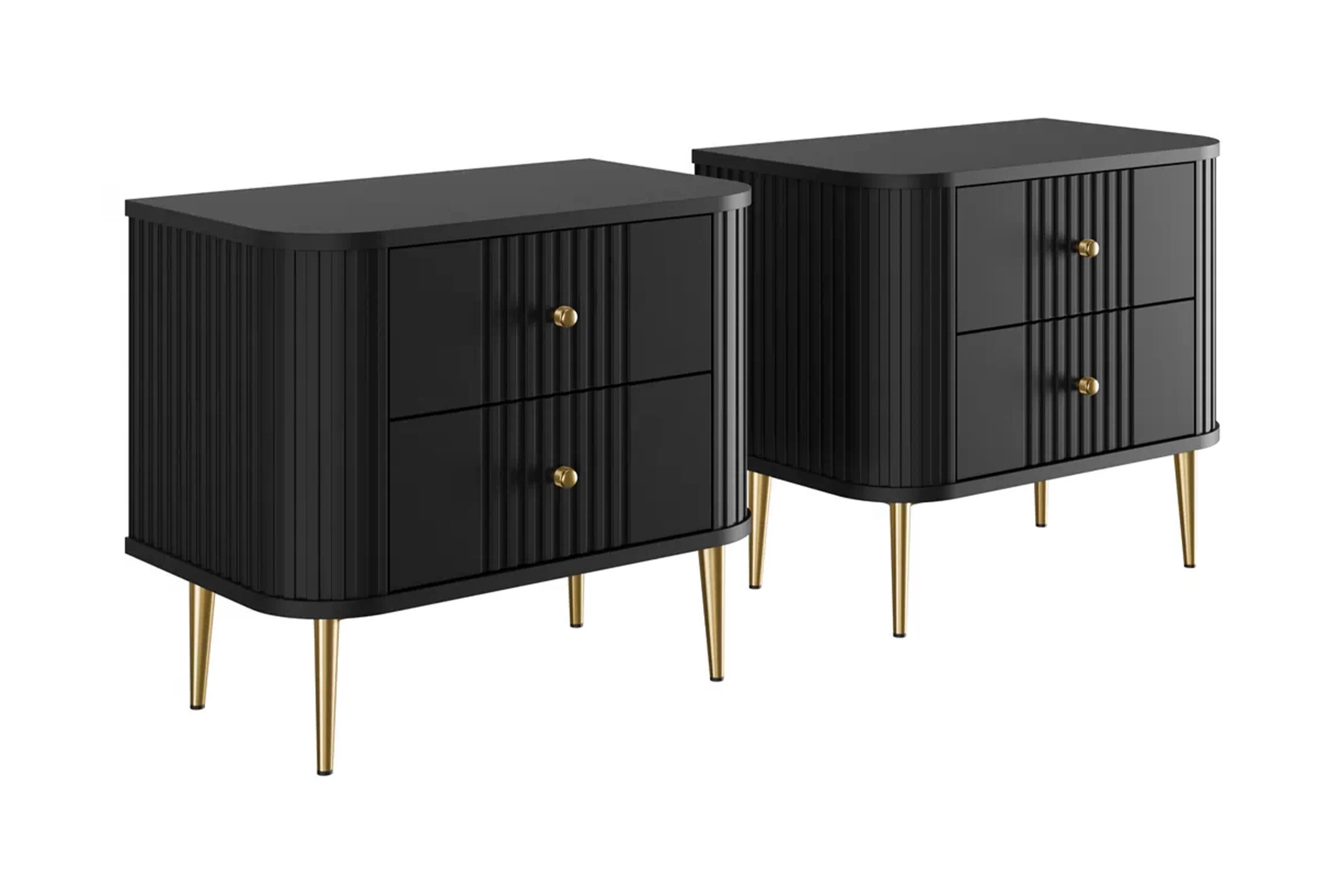 Nočné stolíky Vespera 56 cm - 2 ks - čierna / zlatá Komplet szafek nocnych Vesper 56 cm - Čierny / zlote nožičky