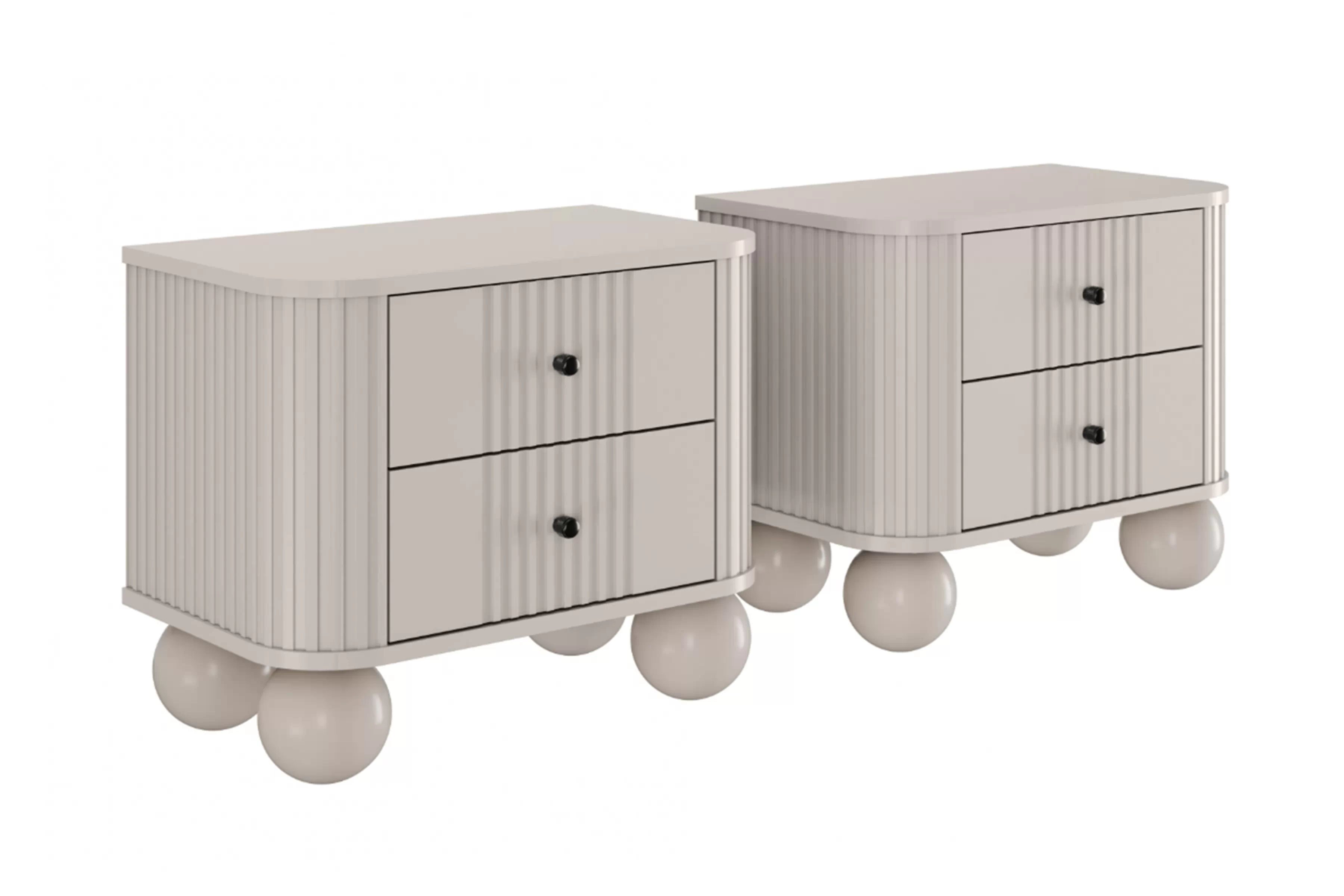 Nočné stolíky Vespera 56 cm - 2 ks - kašmírová / čierna / kašmírové nohy Komplet szafek nocnych Vesper 56 cm - kašmír / čierny úchyty / nožičky kule