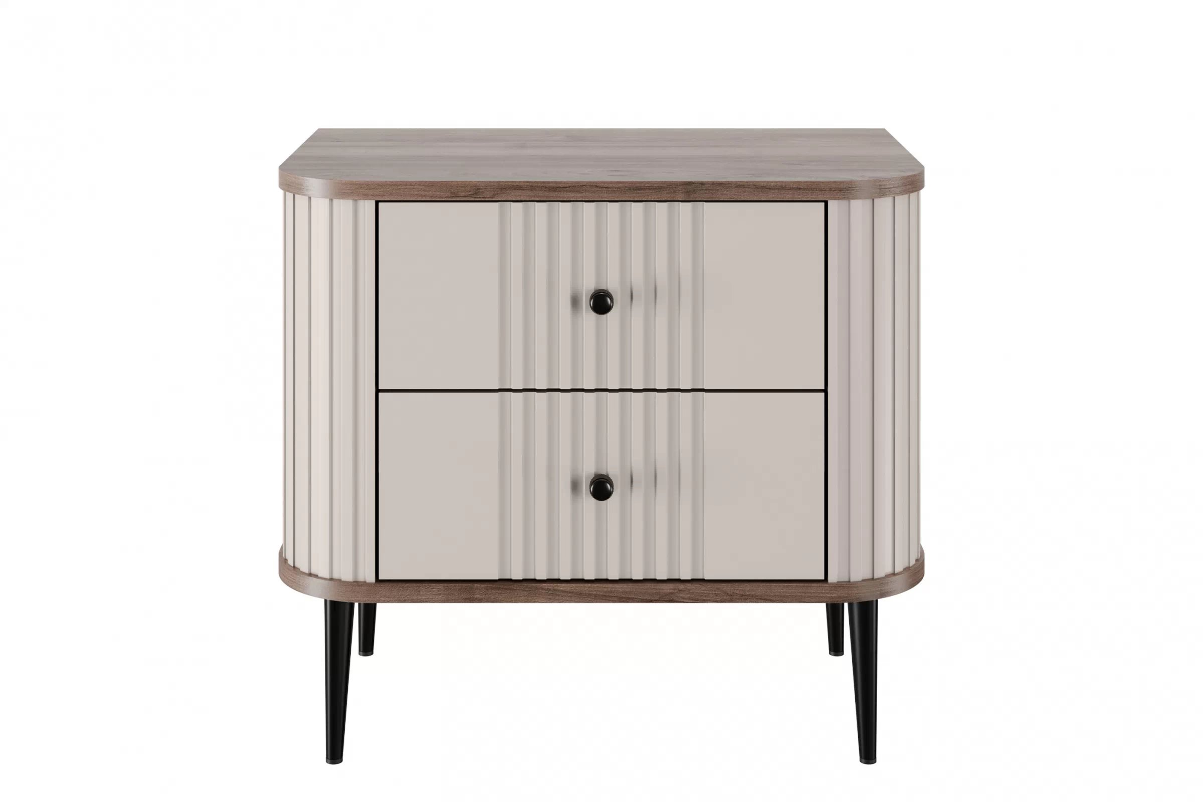 Nočné stolíky Vespera 56 cm - 2 ks - kašmírová / orech / čierne nožičky Komplet szafek nocnych Vesper 56 cm - kašmír / Orech / čierny nožičky