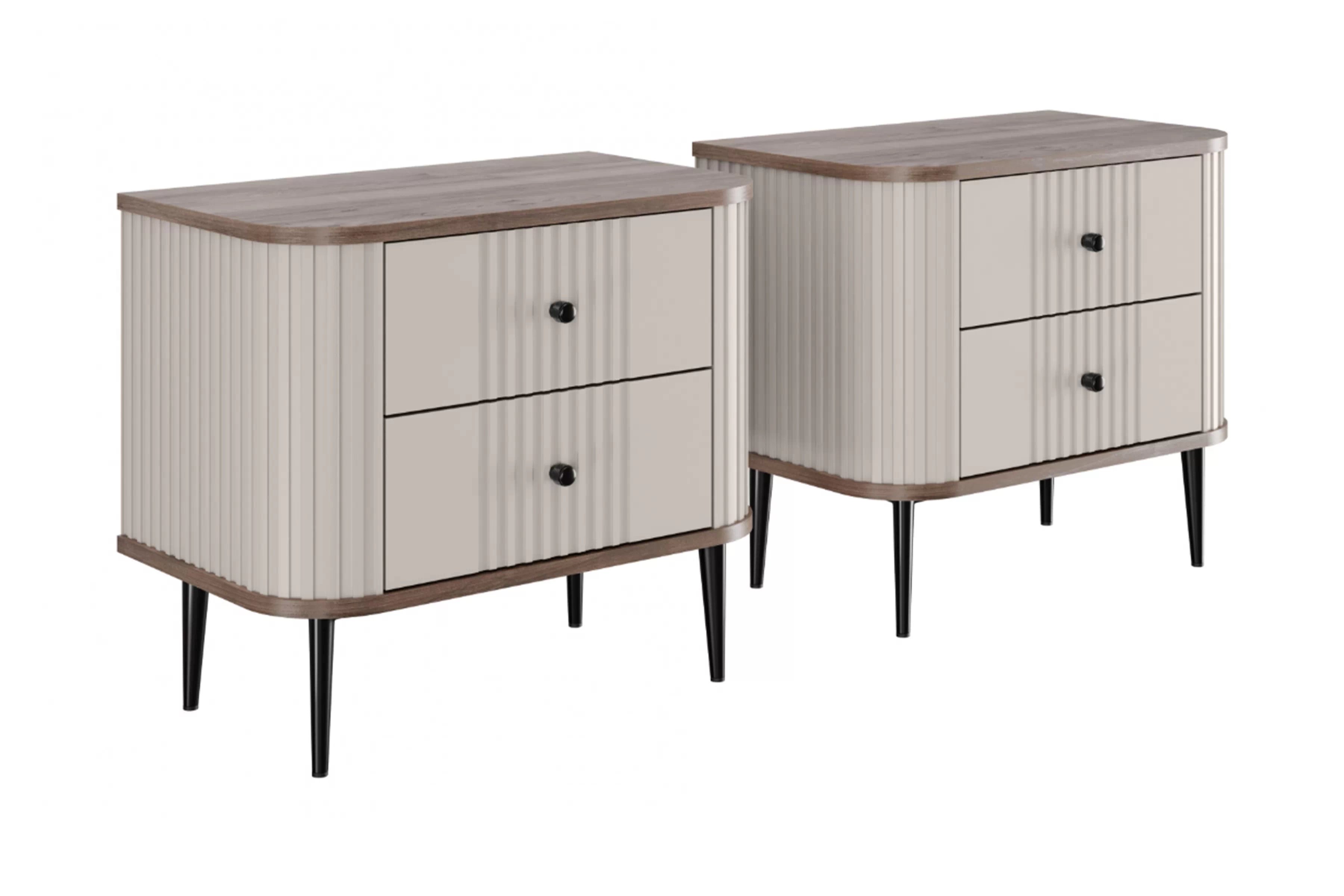 Nočné stolíky Vespera 56 cm - 2 ks - kašmírová / orech / čierne nožičky Komplet szafek nocnych Vesper 56 cm - kašmír / Orech / čierny nožičky