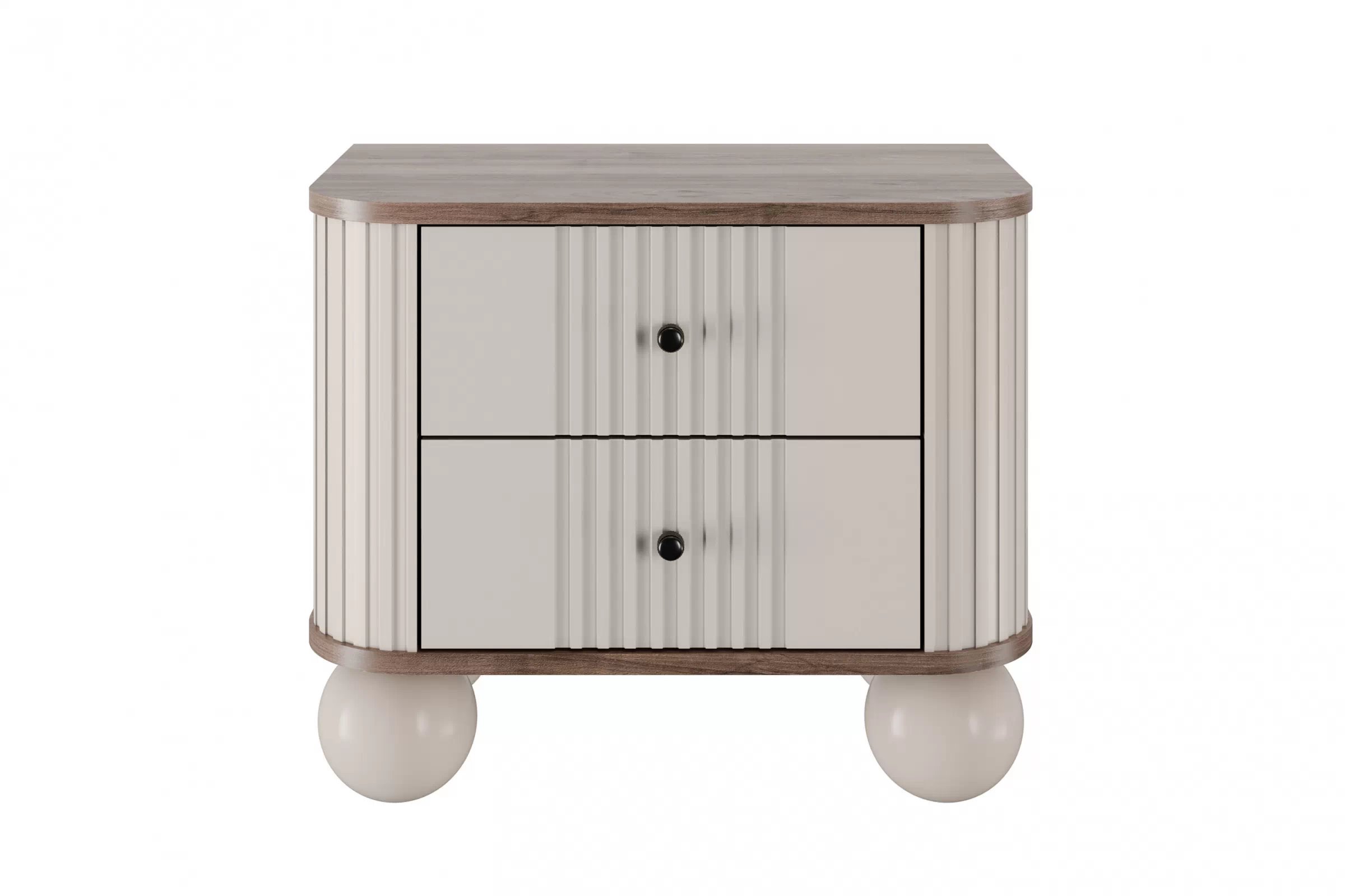 Nočné stolíky Vespera 56 cm - 2 ks - kašmírová / orech / čierna / kašmírové nohy Komplet szafek nocnych Vesper 56 cm - kašmír / Orech / čierny úchyty / nožičky kule