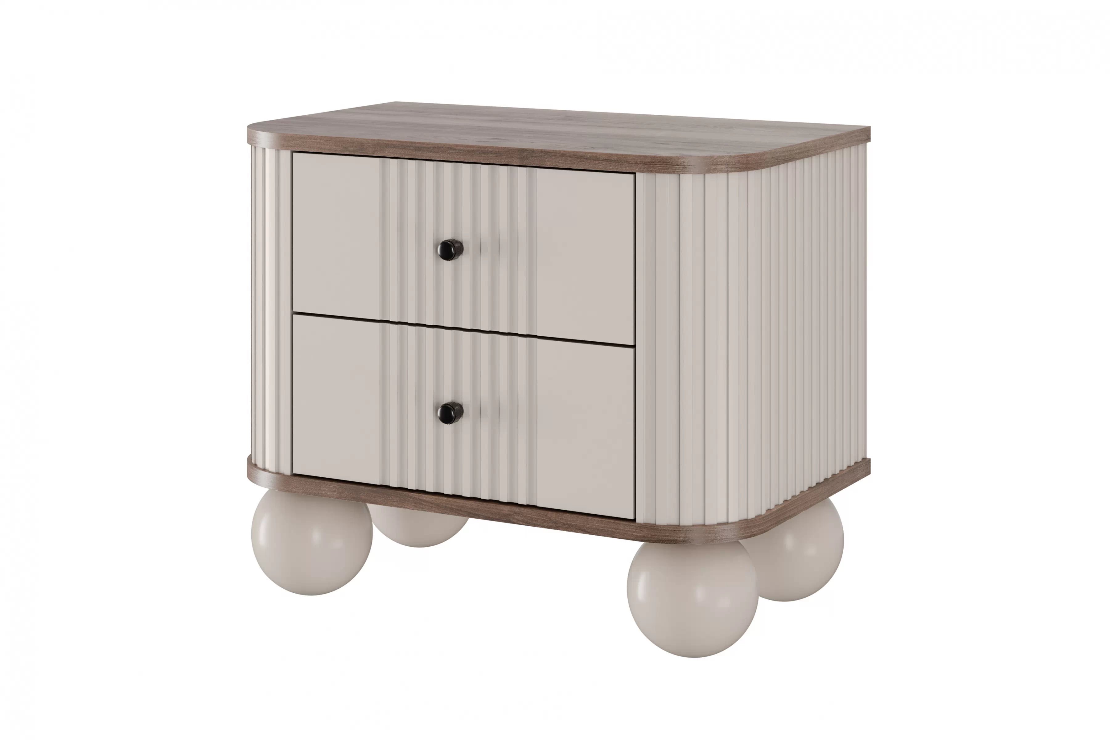 Nočné stolíky Vespera 56 cm - 2 ks - kašmírová / orech / čierna / kašmírové nohy Komplet szafek nocnych Vesper 56 cm - kašmír / Orech / čierny úchyty / nožičky kule