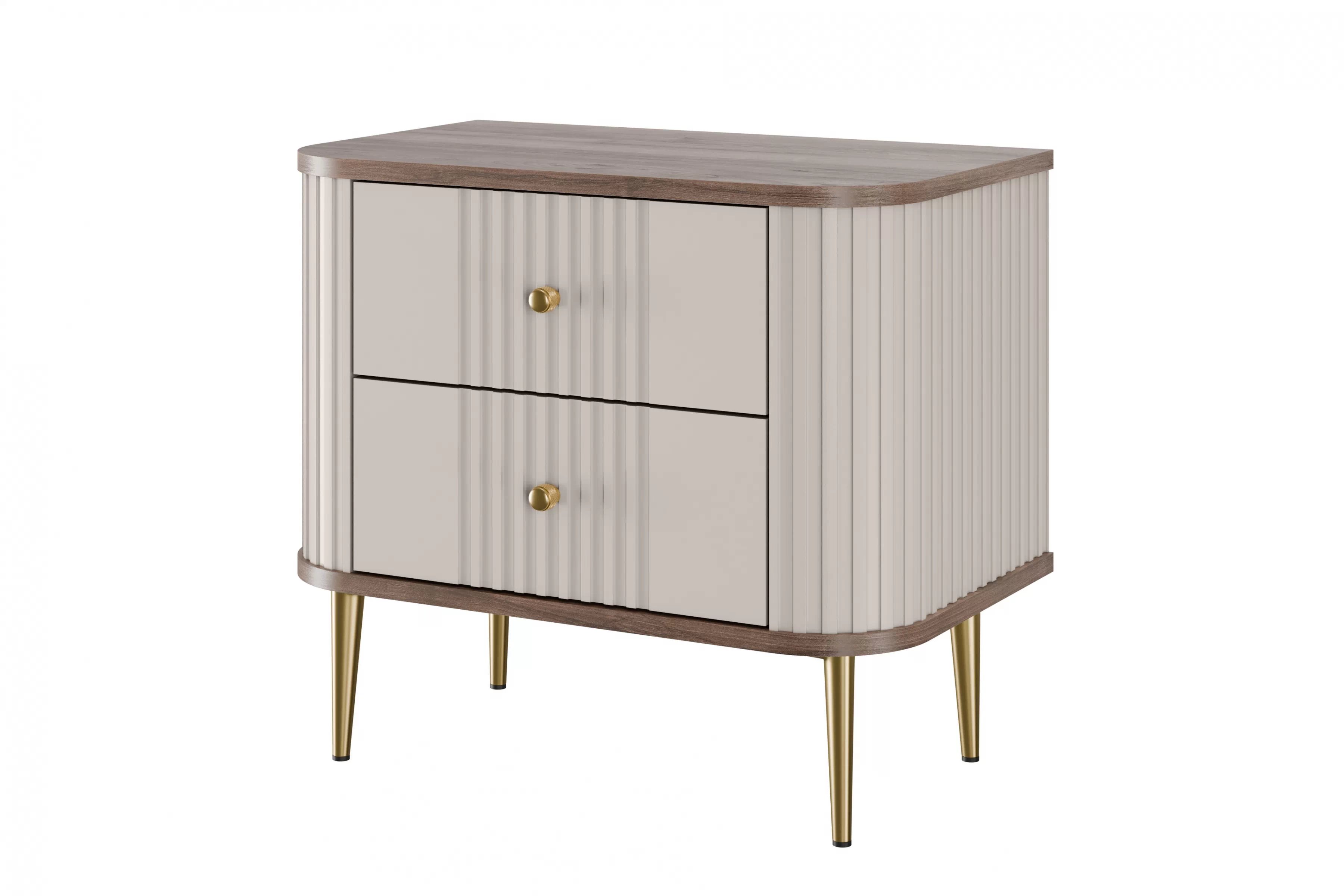 Nočné stolíky Vespera 56 cm - 2 ks - kašmírová / orech / zlatá Komplet szafek nocnych Vesper 56 cm - kašmír / Orech / zlote nožičky