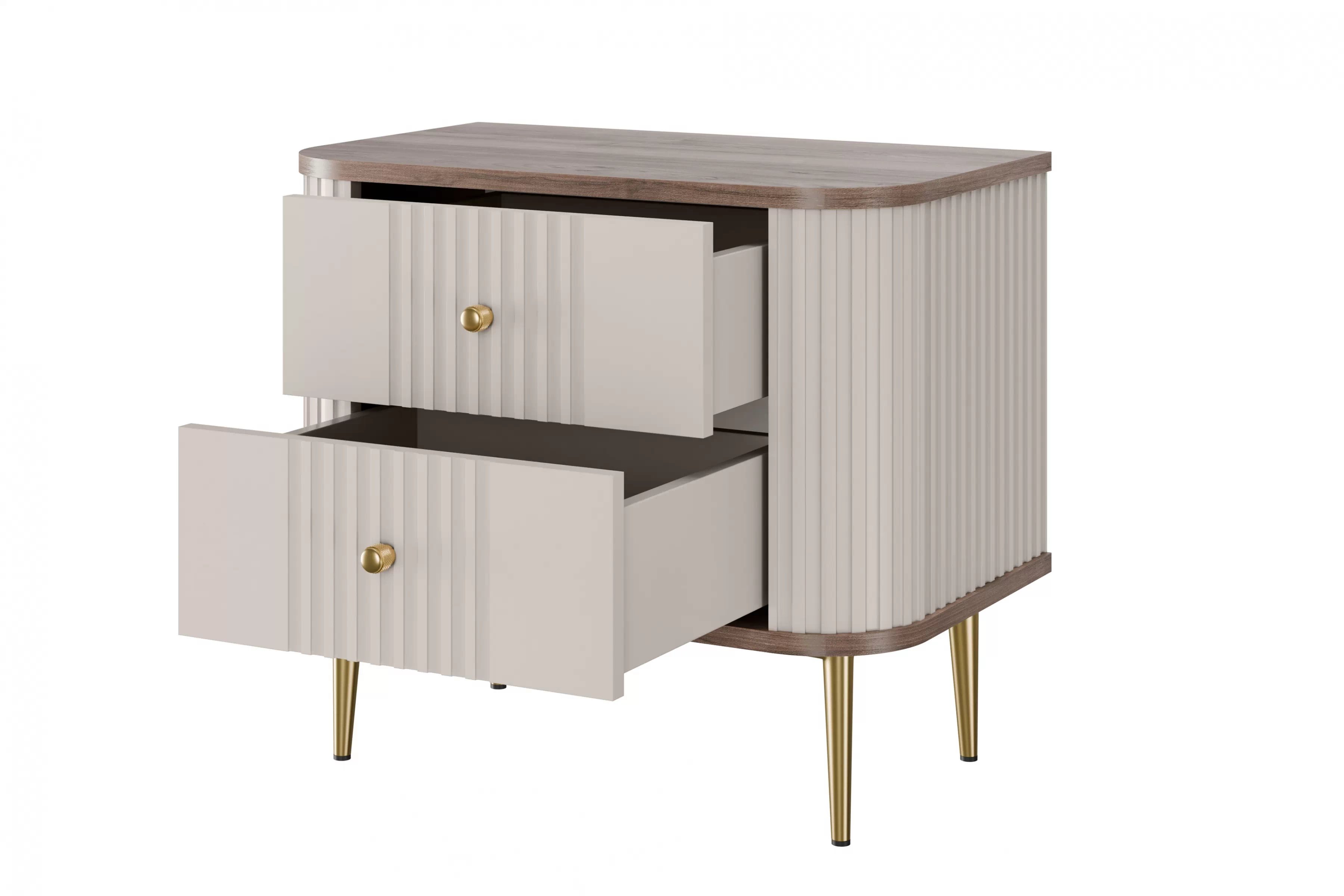 Nočné stolíky Vespera 56 cm - 2 ks - kašmírová / orech / zlatá Komplet szafek nocnych Vesper 56 cm - kašmír / Orech / zlote nožičky