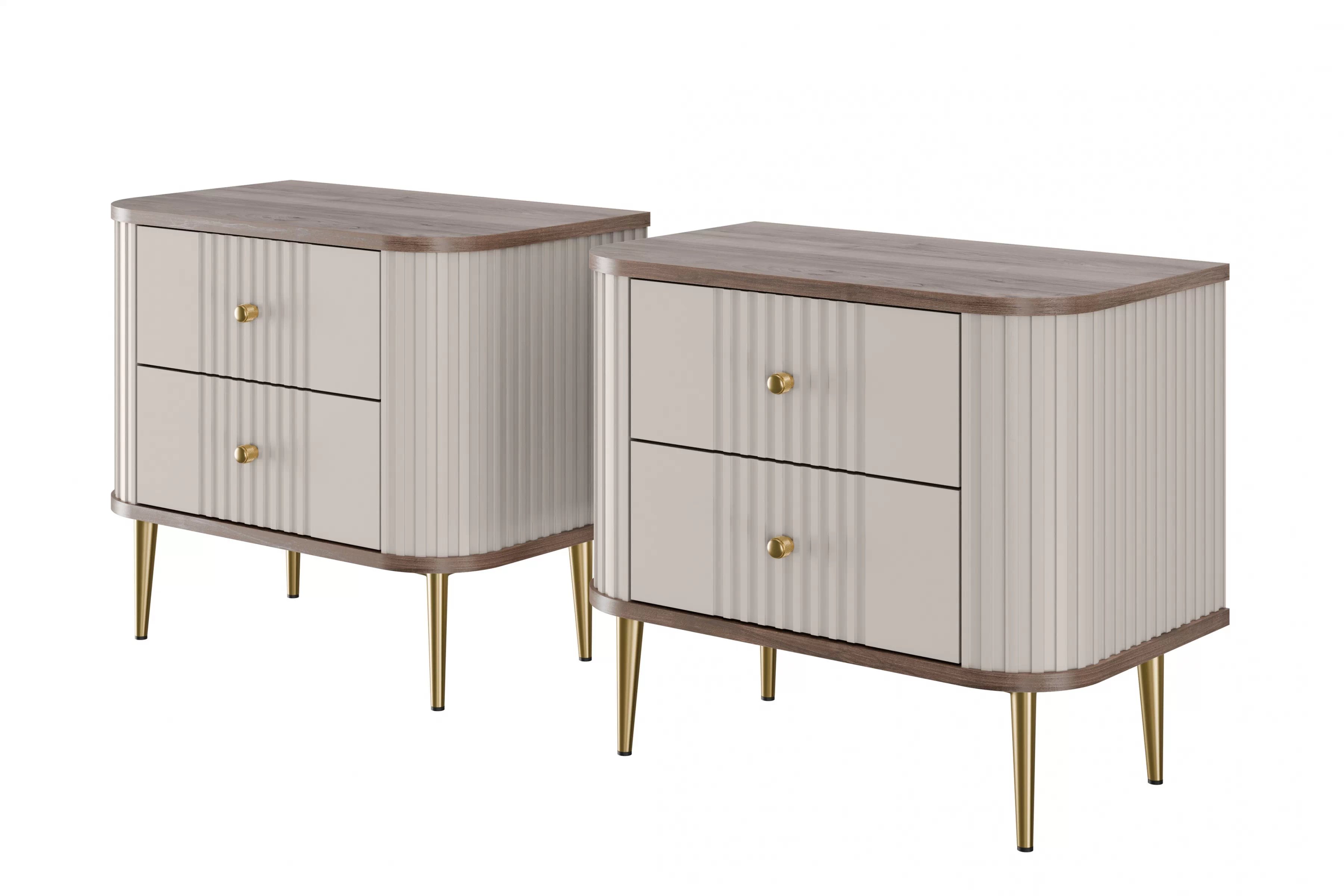 Nočné stolíky Vespera 56 cm - 2 ks - kašmírová / orech / zlatá Komplet szafek nocnych Vesper 56 cm - kašmír / Orech / zlote nožičky