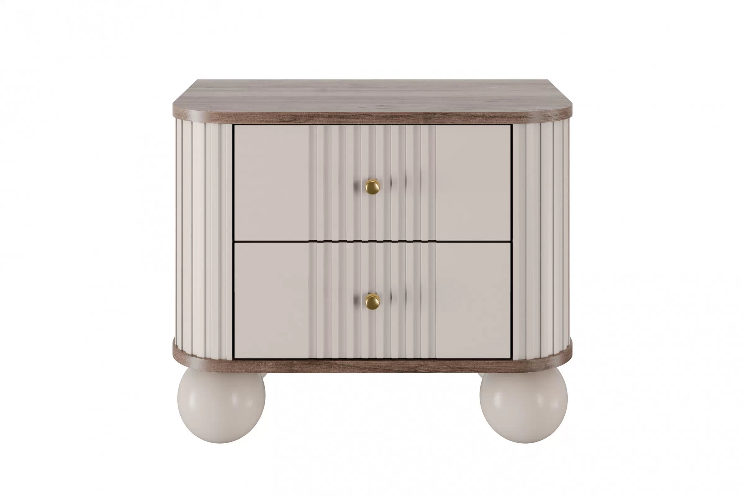 Nočné stolíky Vespera 56 cm - 2 ks - kašmírová / orech / zlatá / kašmírové nohy Komplet szafek nocnych Vesper 56 cm - kašmír / Orech / zlote úchyty / nožičky kule