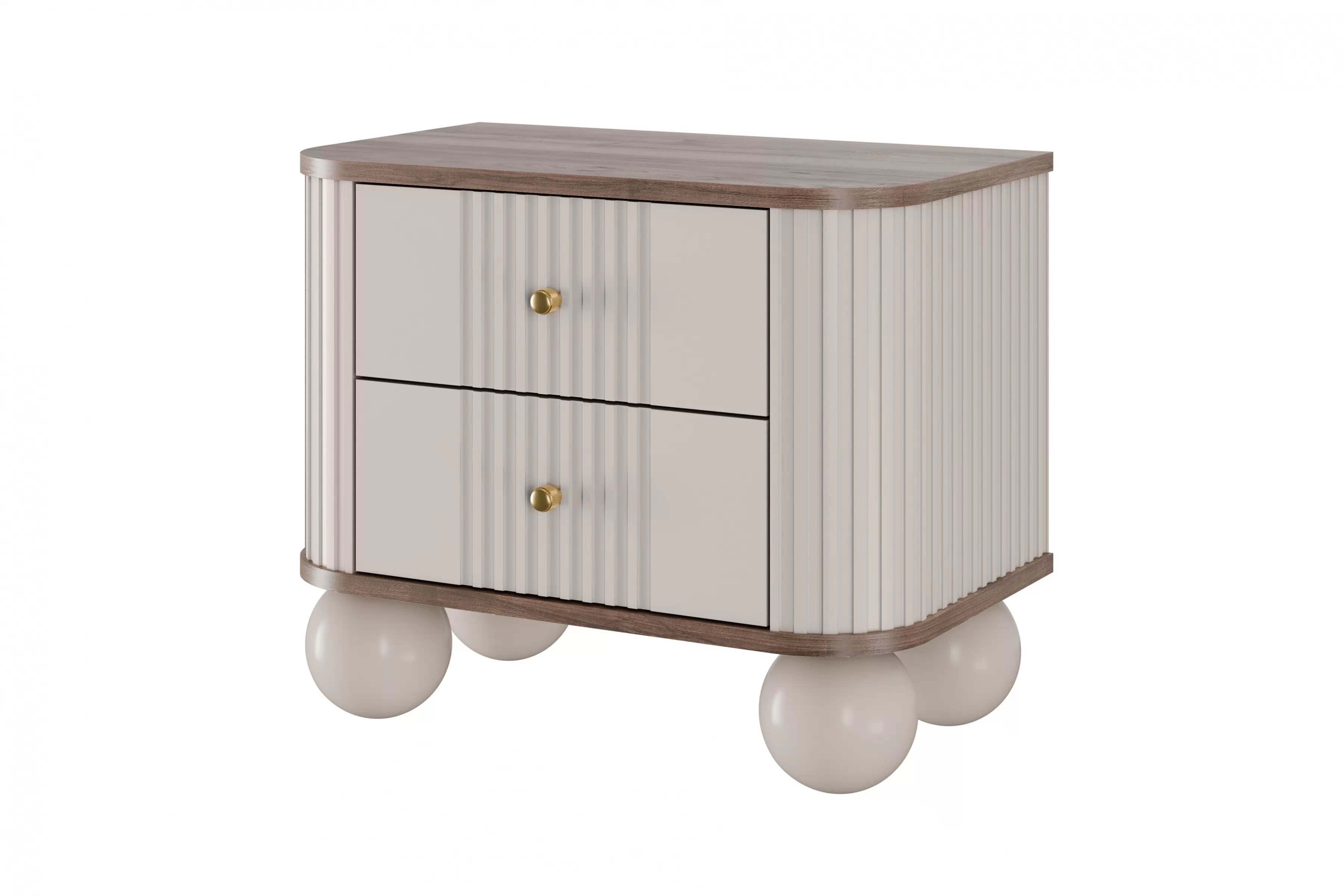 Nočné stolíky Vespera 56 cm - 2 ks - kašmírová / orech / zlatá / kašmírové nohy Komplet szafek nocnych Vesper 56 cm - kašmír / Orech / zlote úchyty / nožičky kule