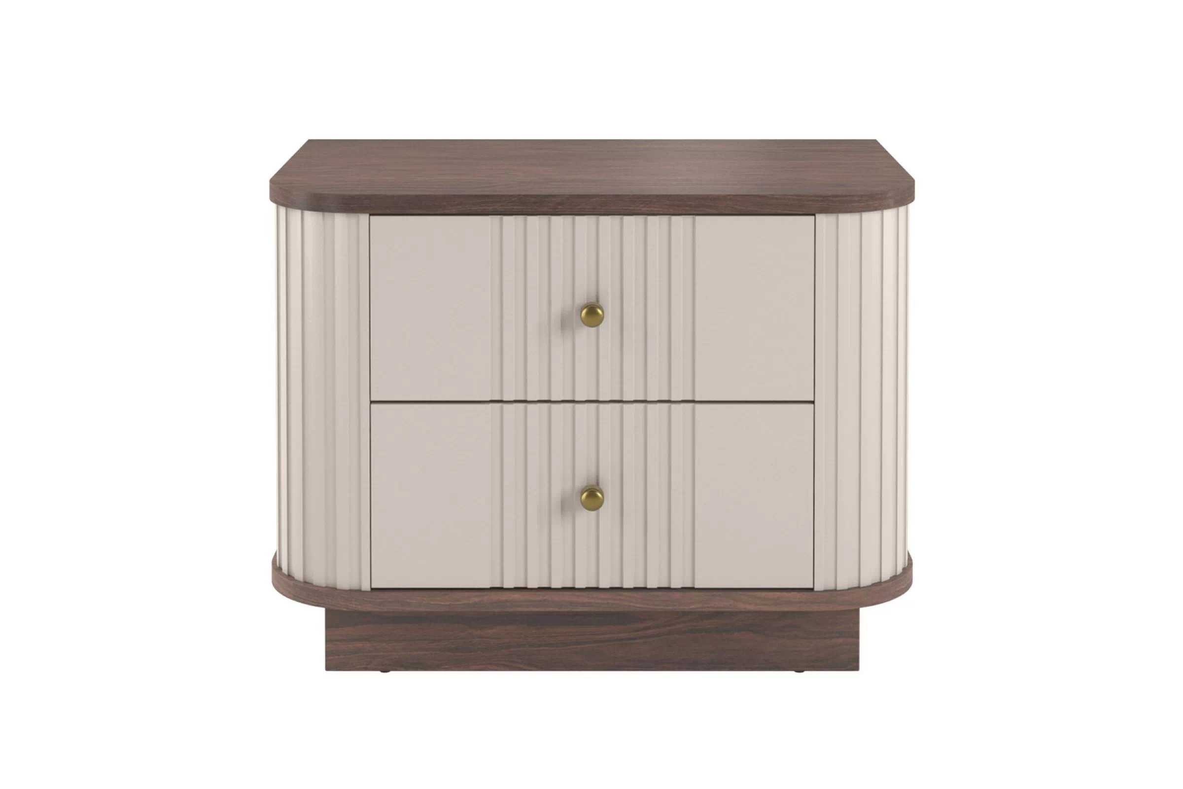 Sada nočných stolíkov Vespera 56 cm na sokli - kašmírová / orech / zlatá Komplet szafek nocnych Vesper 56 cm - kašmír / Orech / zlote úchyty