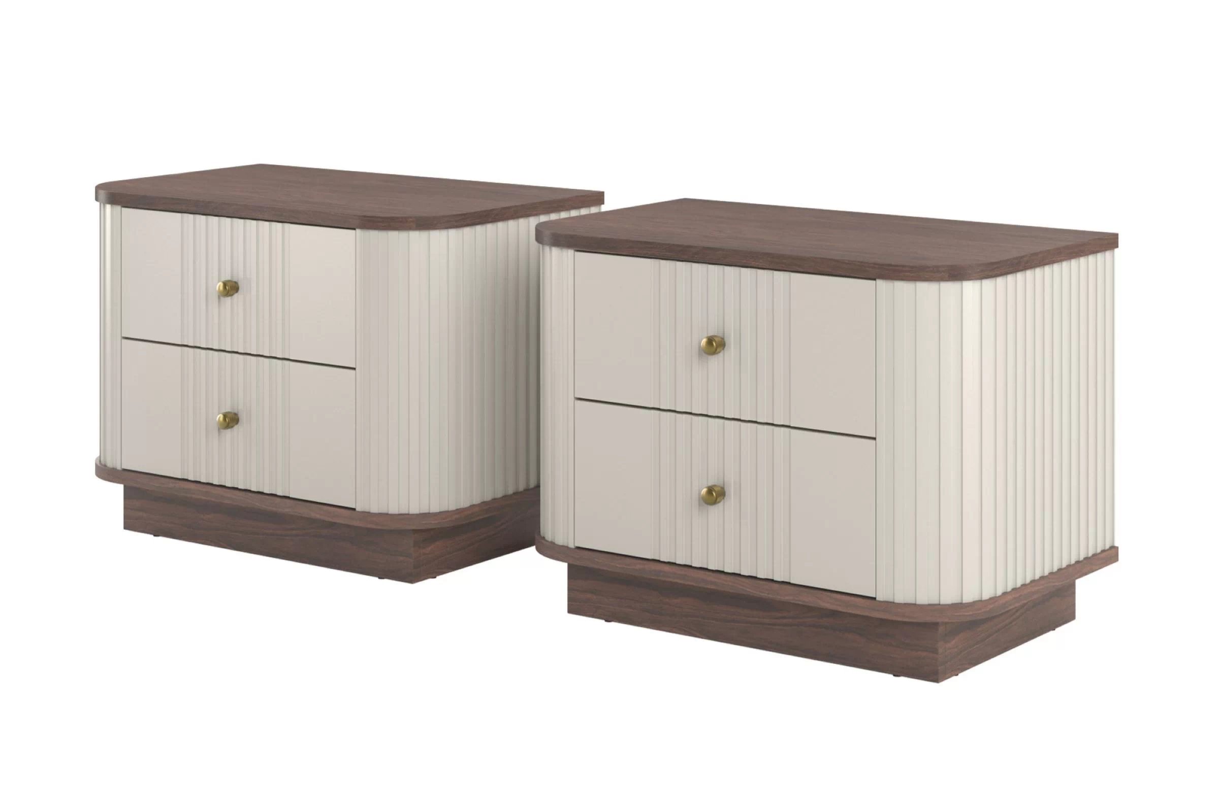 Sada nočných stolíkov Vespera 56 cm na sokli - kašmírová / orech / zlatá Komplet szafek nocnych Vesper 56 cm - kašmír / Orech / zlote úchyty