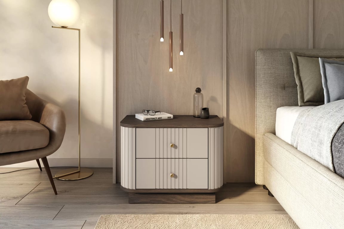 Komplet szafek nocnych Vesper 56 cm - kašmír / Orech / zlote úchyty Komplet szafek nocnych Vesper 56 cm - kašmír / Orech / zlote úchyty