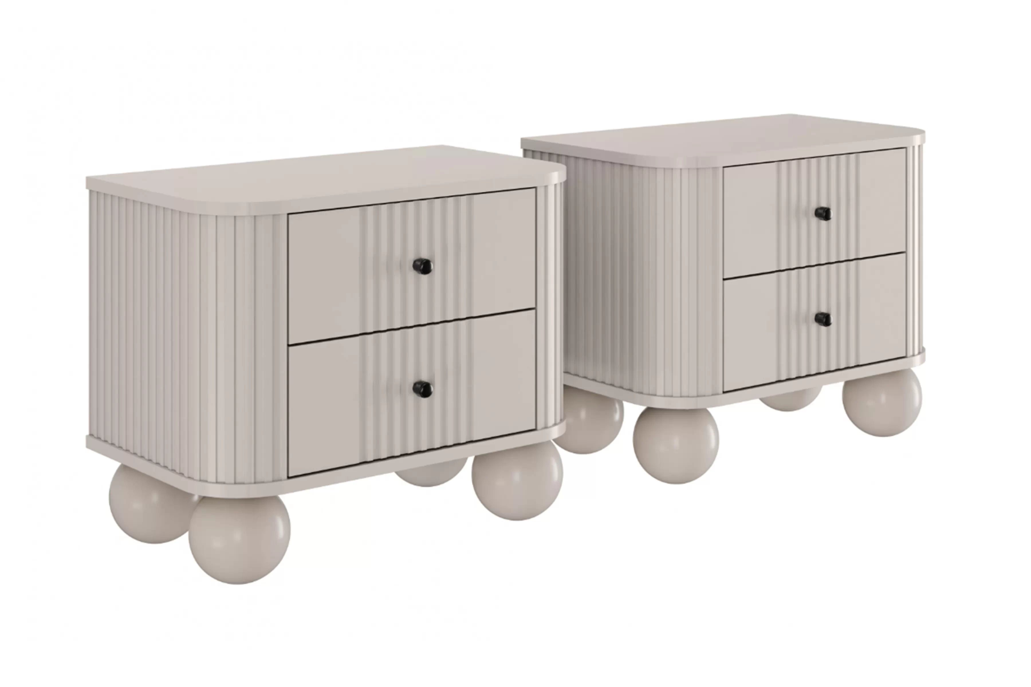 Nočné stolíky Vespera 56 cm - 2 ks - kašmírová / zlatá / kašmírové nohy Komplet szafek nocnych Vesper 56 cm - kašmír / zlote úchyty / nožičky kule