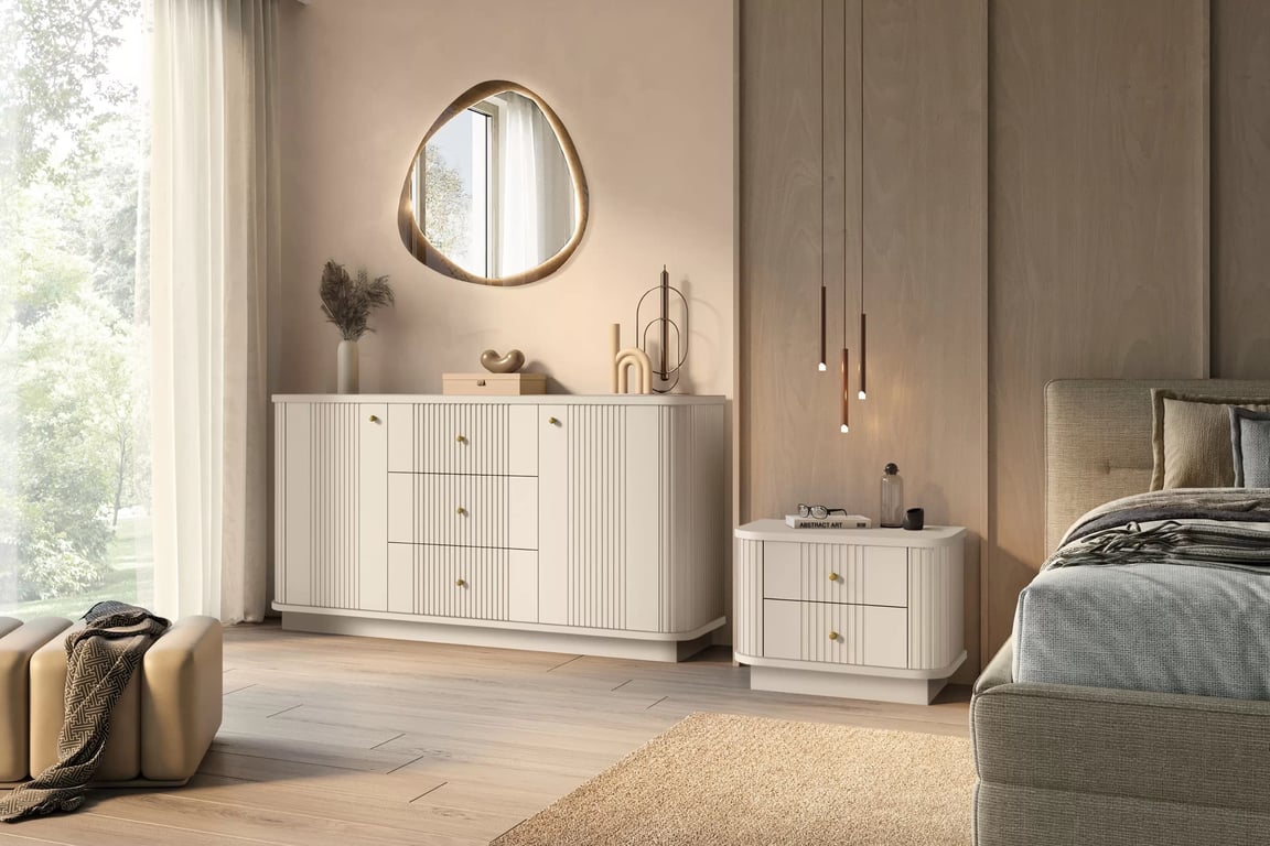 Sada nočních stolků Vesper 56 cm - kašmír / zlaté úchyty Komplet szafek nocnych Vesper 56 cm - kašmír / zlote Úchytky