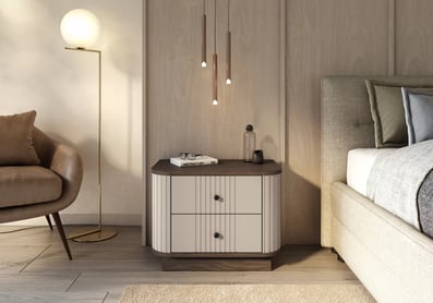 Sada nočných stolíkov Vespera 56 cm na sokli - kašmírová / orech / čierna Komplet szafek nocnych Vesper 56 cm na  cokole - kašmír / Orech / čierny úchyty