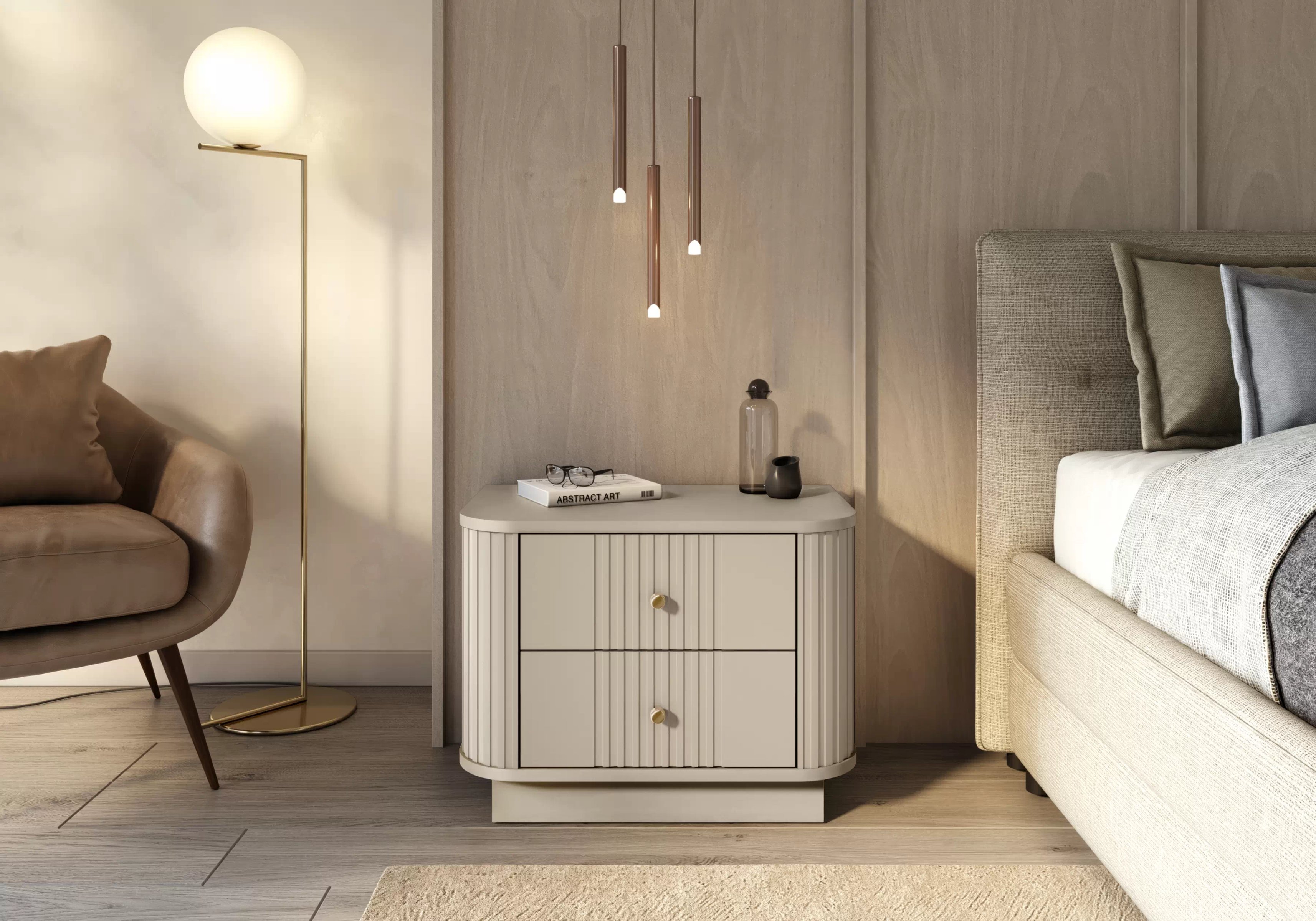 Sada nočných stolíkov Vespera 56 cm na sokli - kašmírová / zlatá Komplet szafek nocnych Vesper 56 cm na  cokole - kašmír / zlote úchyty