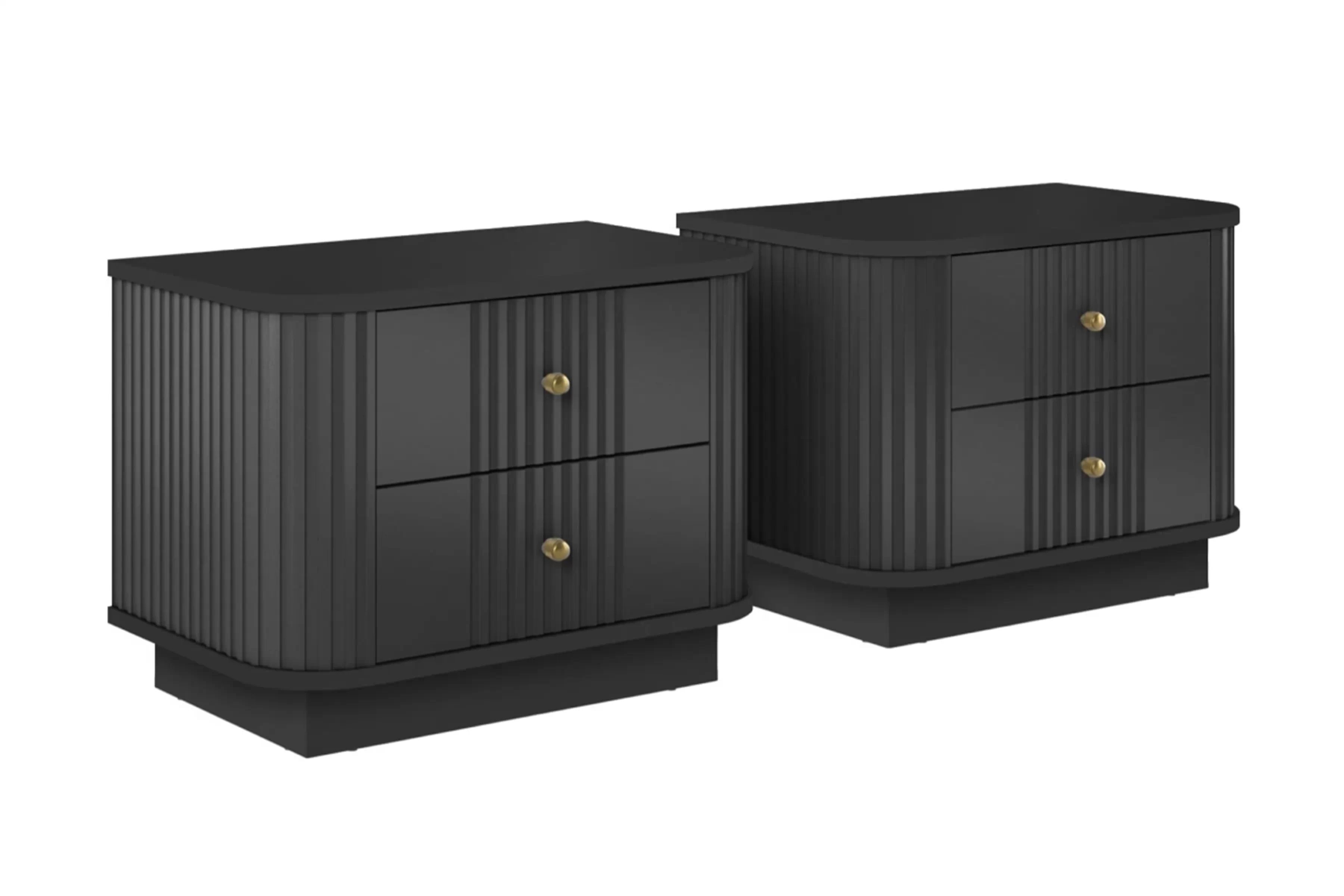 Sada nočných stolíkov Vespera 56 cm na sokli - čierna / zlatá Komplet szafek nocnych Vesper 56 cm na sokelu - Čierny / zlote úchyty