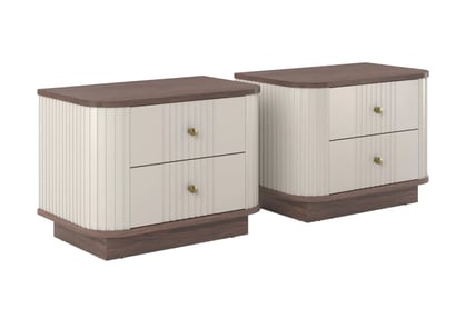 Sada nočních stolků Vesper 56 cm - kašmírová / ořech / zlaté úchytky