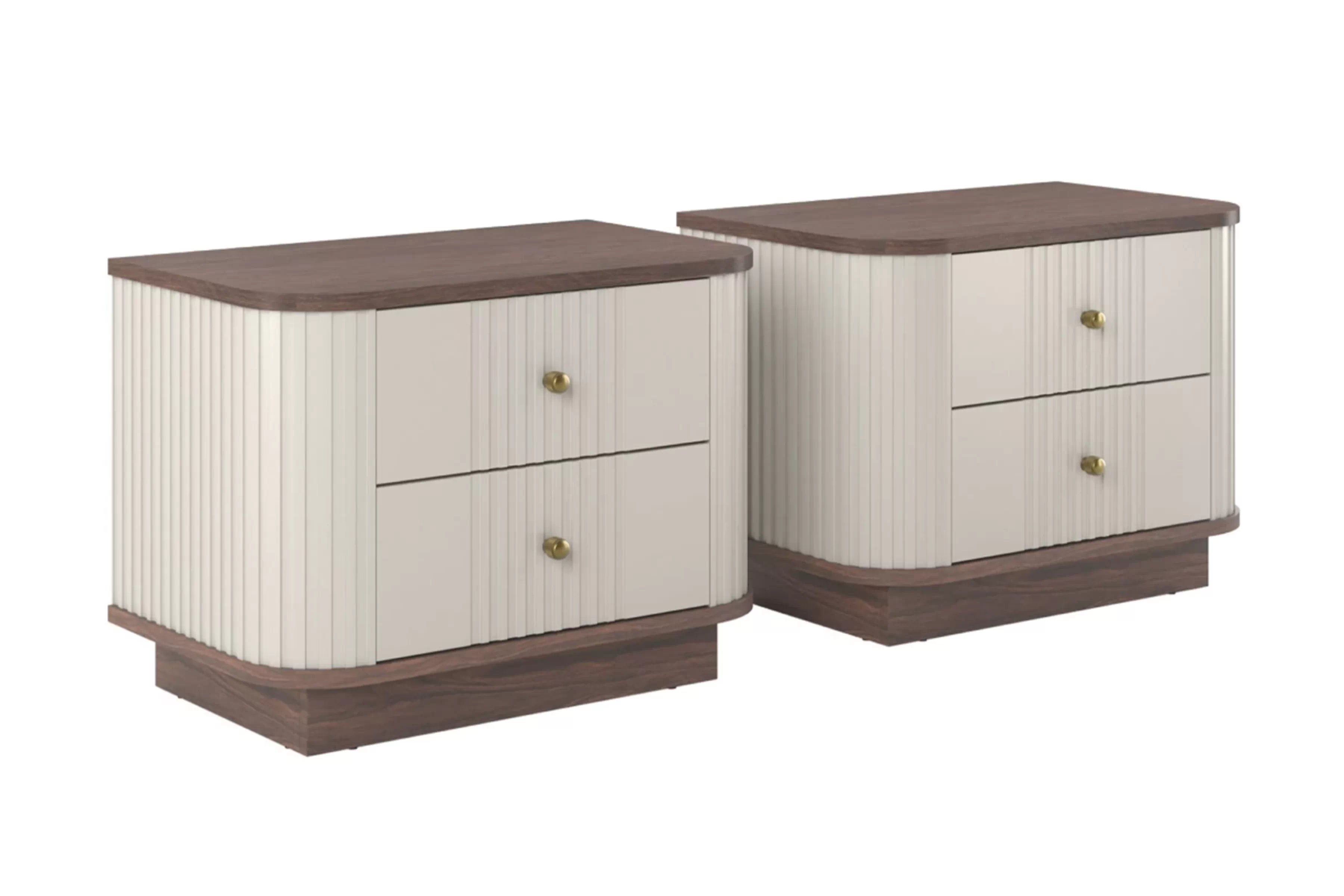 Sada nočných stolíkov Vespera 56 cm na sokli - kašmírová / orech / zlatá Komplet szafek nocnych Vesper 56 cm na sokelu - kašmír / Orech / zlote úchyty