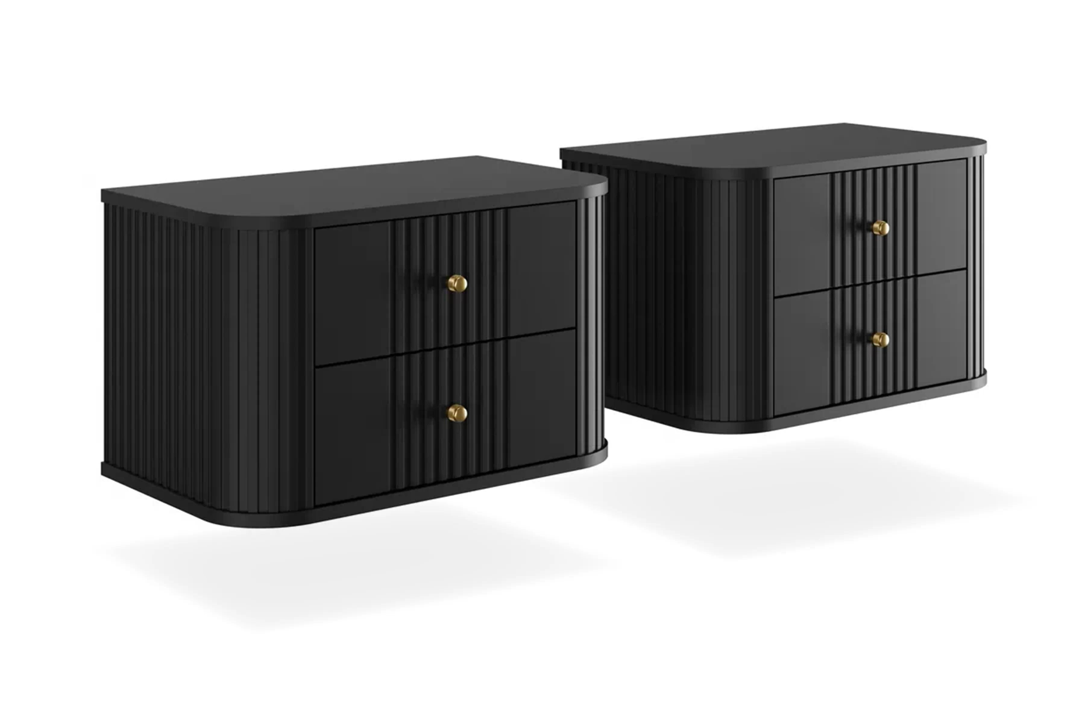 Nočné stolíky na stenu Vespera 56 cm - 2 ks - čierna / zlatá Komplet szafek nocnych Vesper 56 cm wiszacych - Čierny / zlote úchyty