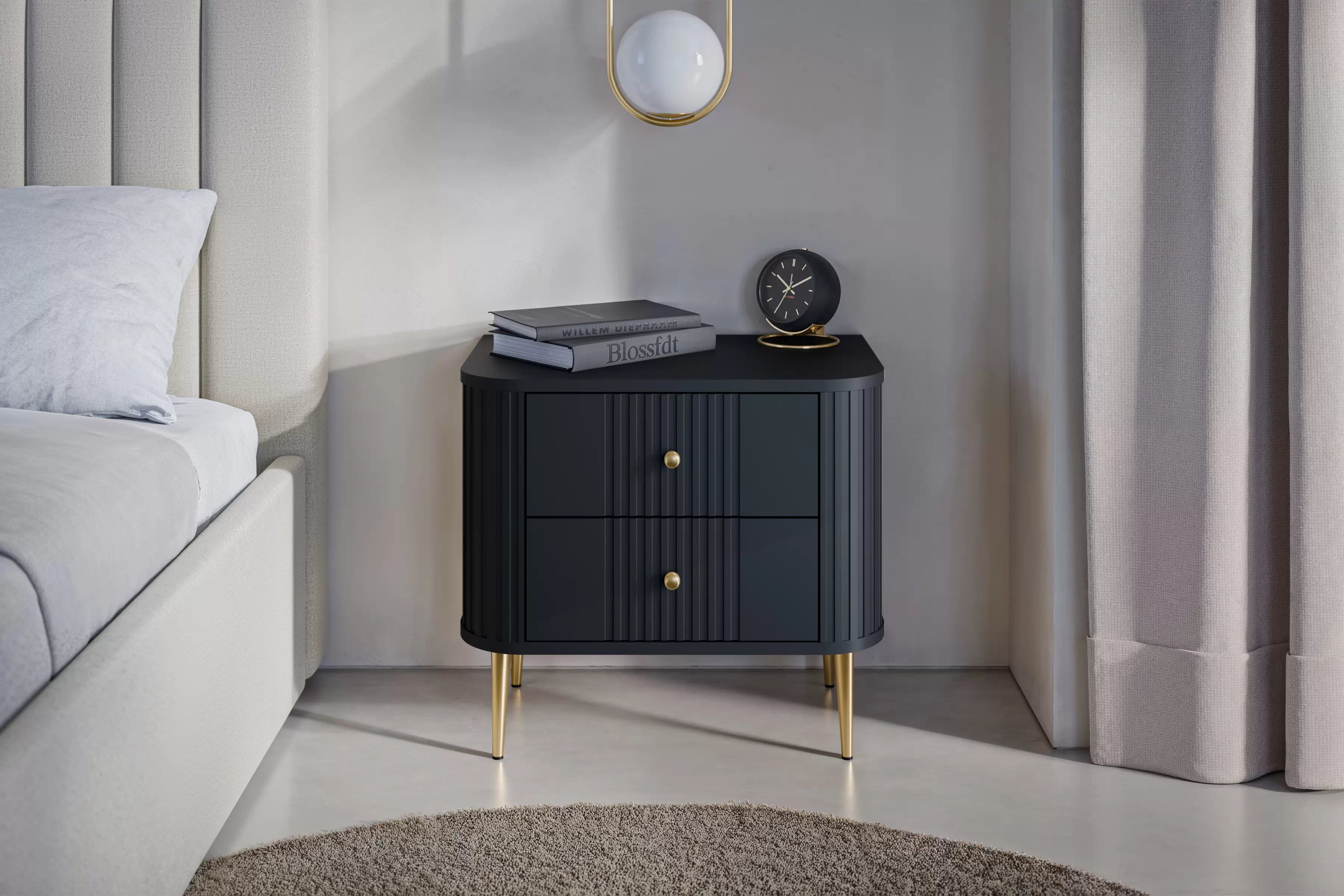 Nočné stolíky Vespera 56 cm - 2 ks - čierna / zlatá Komplet szafek nocnych Vespera 56 cm - Čierny / zlote nožičky