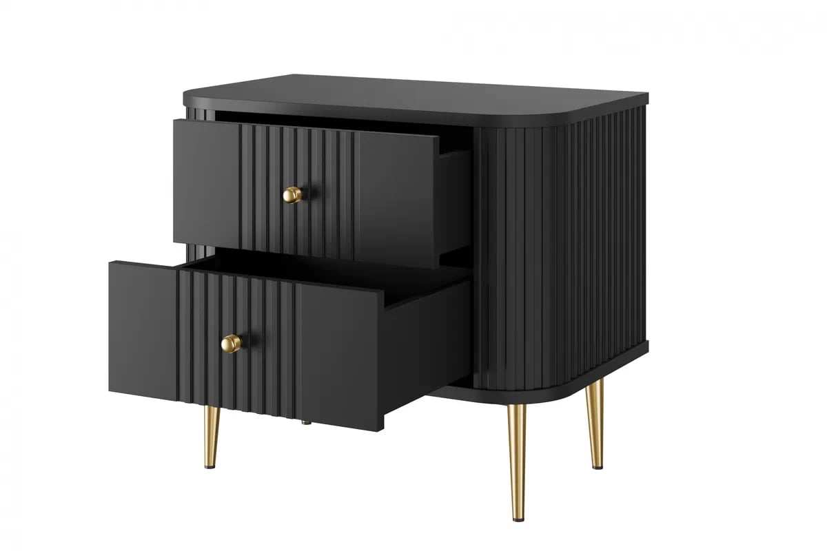 Nočné stolíky Vespera 56 cm - 2 ks - čierna / zlatá Komplet szafek nocnych Vespera 56 cm - Čierny / zlote nožičky