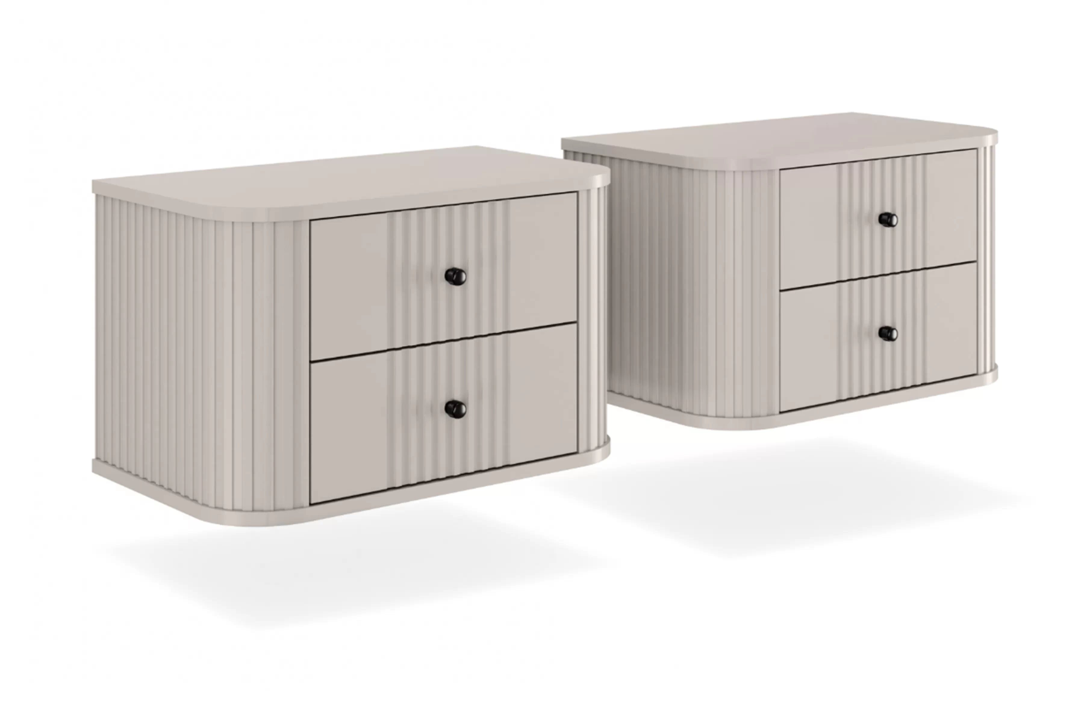 Nočné stolíky na stenu Vespera 56 cm - 2 ks - kašmírová / čierna Komplet szafek nocnych wiszacych Vesper 56 cm - kašmír / čierny úchyty