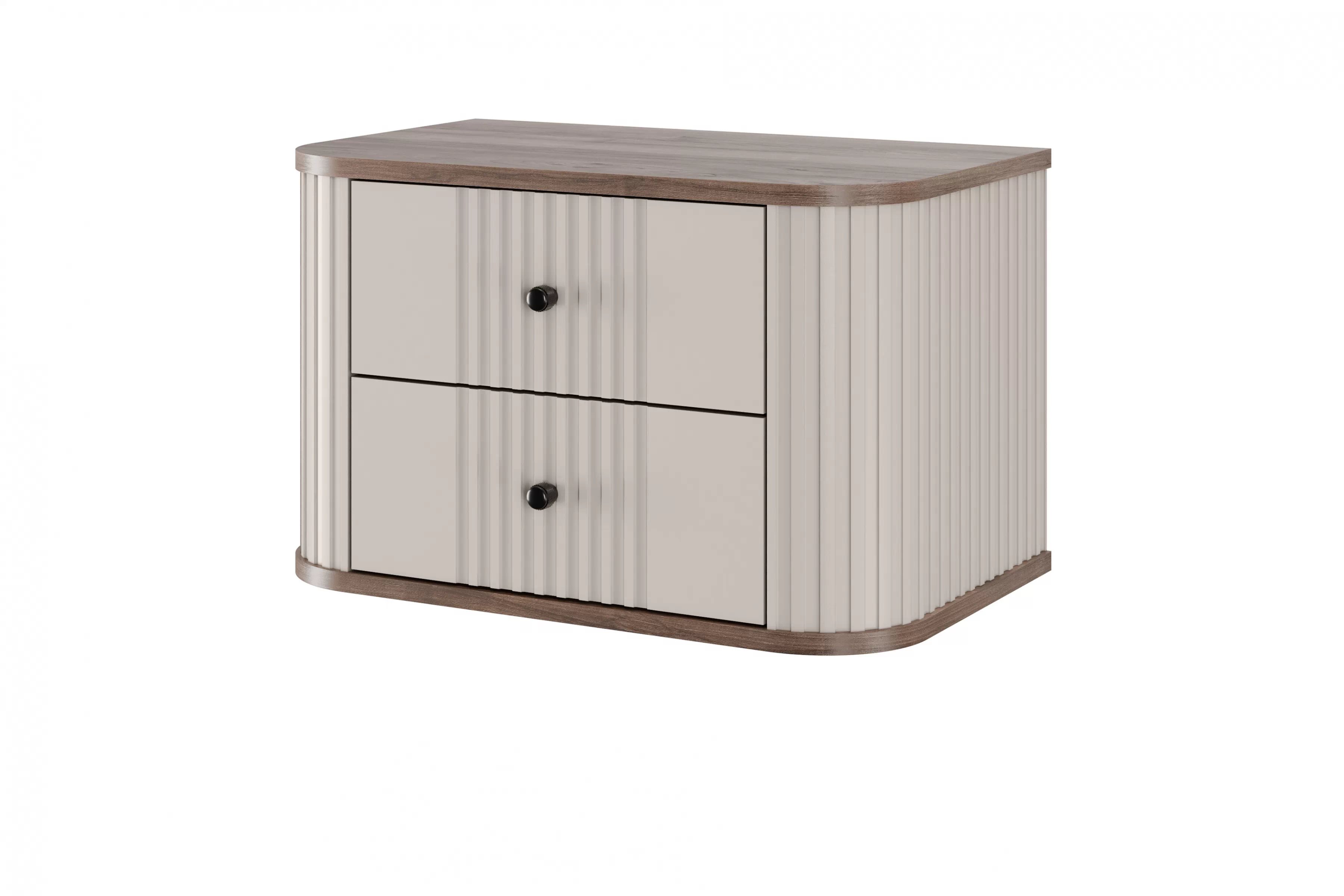 Nočné stolíky na stenu Vespera 56 cm - 2 ks - kašmírová / orech / čierna Komplet szafek nocnych wiszacych Vesper 56 cm - kašmír / Orech / čierny úchyty