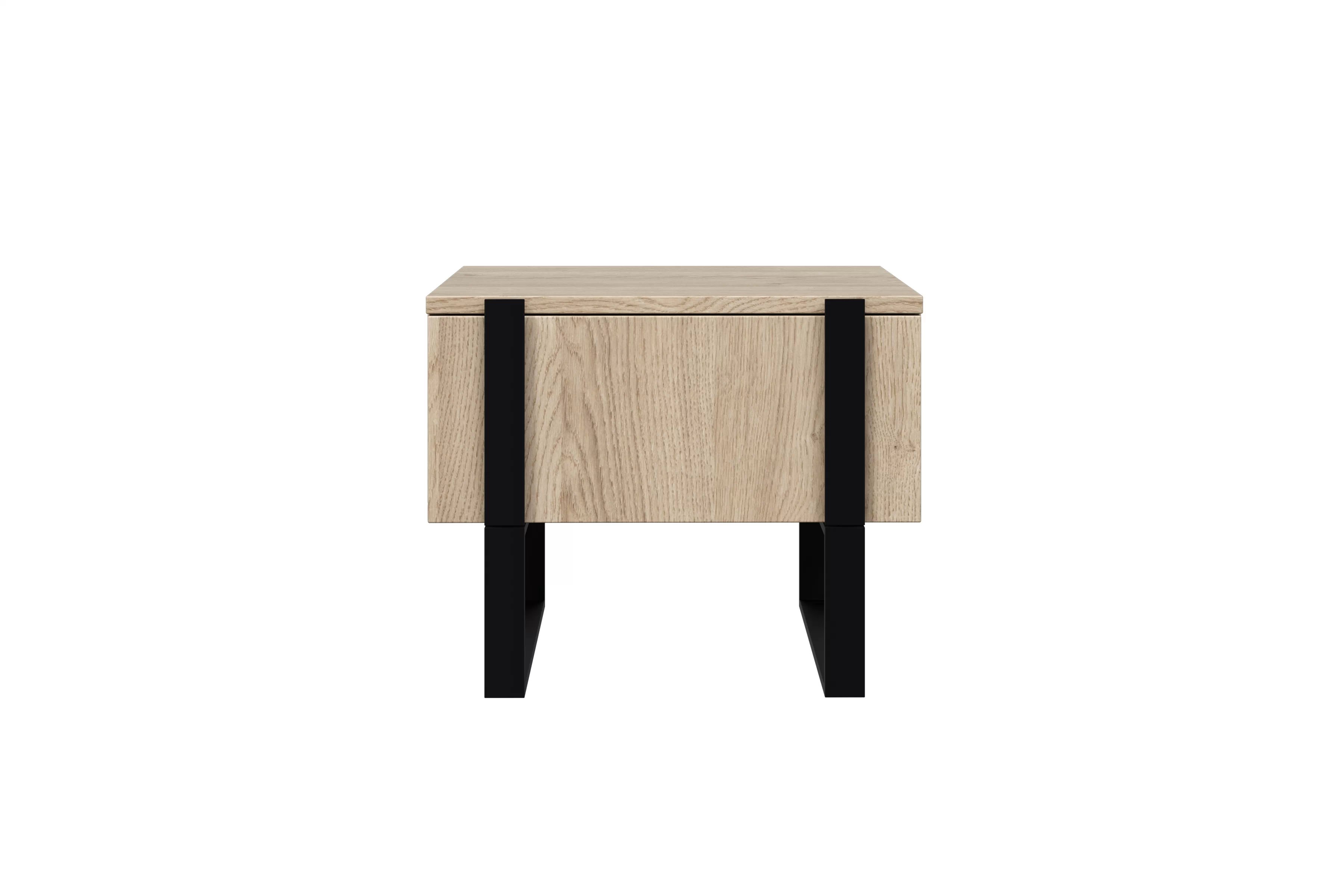 Sada 2 ks nočných stolíkov Verica so zásuvkami - dub biszkoptový / čierne nožičky Komplet Nočný Stolík Stolík Verica so zásuvkami na kovových nohách - Dub biszkoptowy / čierny nozki