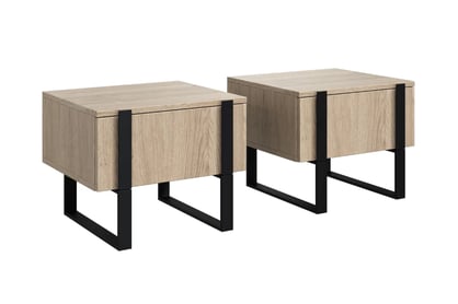 Sada 2 ks nočných stolíkov Verica so zásuvkami - dub biszkoptový / čierne nožičky Zestaw szafka nocna stolik Verica z szufladami na metalowych nogach - dąb biszkoptowy / czarne nóżki