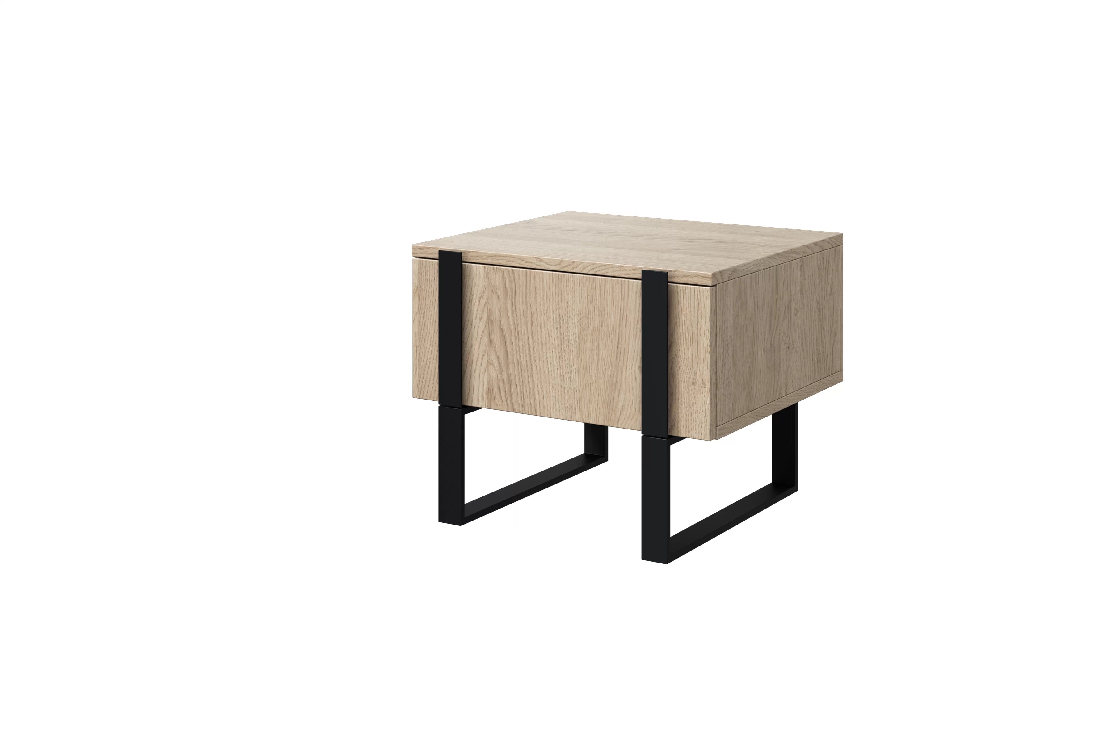 Sada 2 ks nočných stolíkov Verica so zásuvkami - dub biszkoptový / čierne nožičky Komplet Nočný Stolík Stolík Verica so zásuvkami na kovových nohách - Dub biszkoptowy / čierny nozki