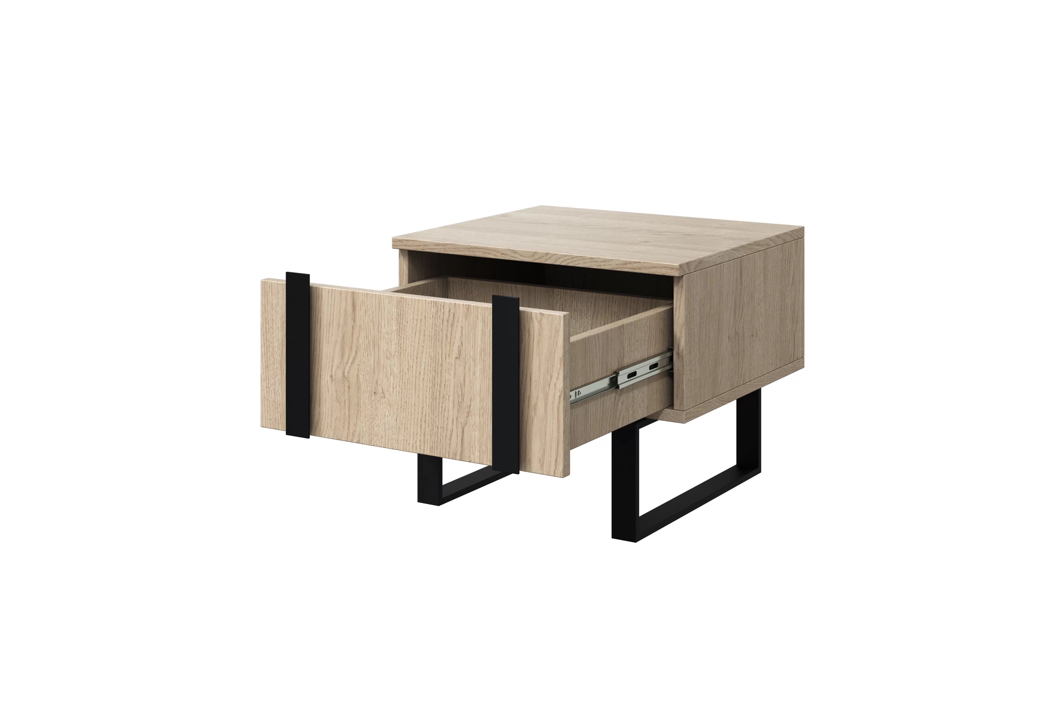 Sada 2 ks nočných stolíkov Verica so zásuvkami - dub biszkoptový / čierne nožičky Komplet Nočný Stolík Stolík Verica so zásuvkami na kovových nohách - Dub biszkoptowy / čierny nozki