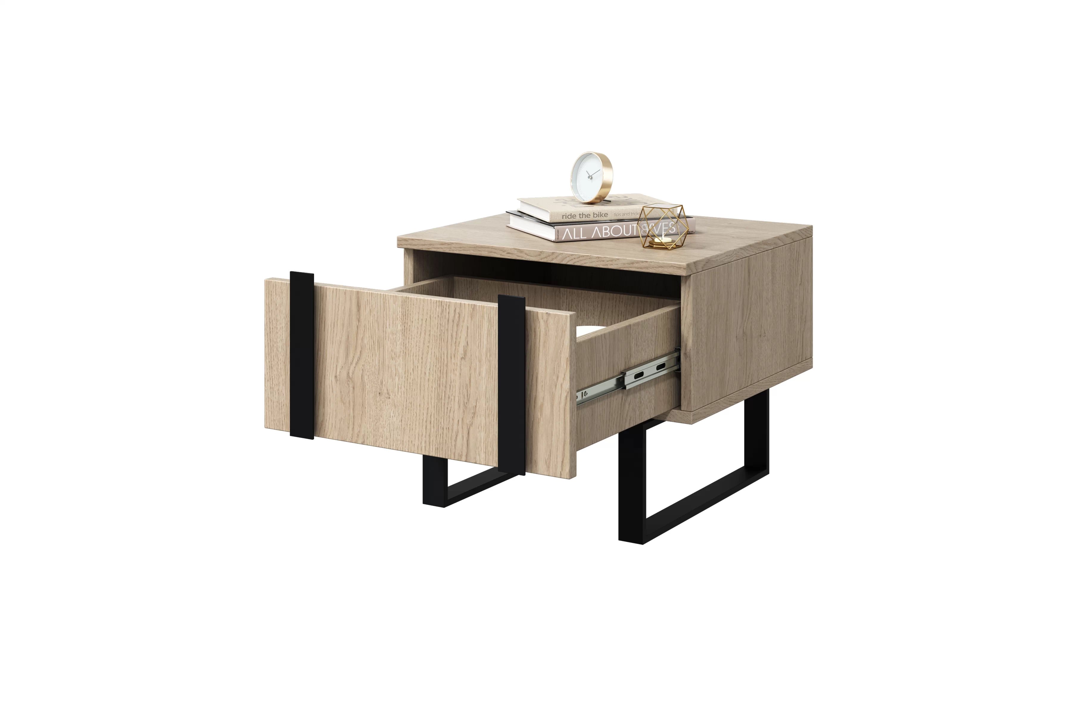 Sada 2 ks nočných stolíkov Verica so zásuvkami - dub biszkoptový / čierne nožičky Komplet Nočný Stolík Stolík Verica so zásuvkami na kovových nohách - Dub biszkoptowy / čierny nozki