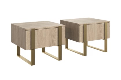 Komplet Nočný Stolík Stolík Verica so zásuvkami na kovových nohách - Dub biszkoptowy / zlote nozki