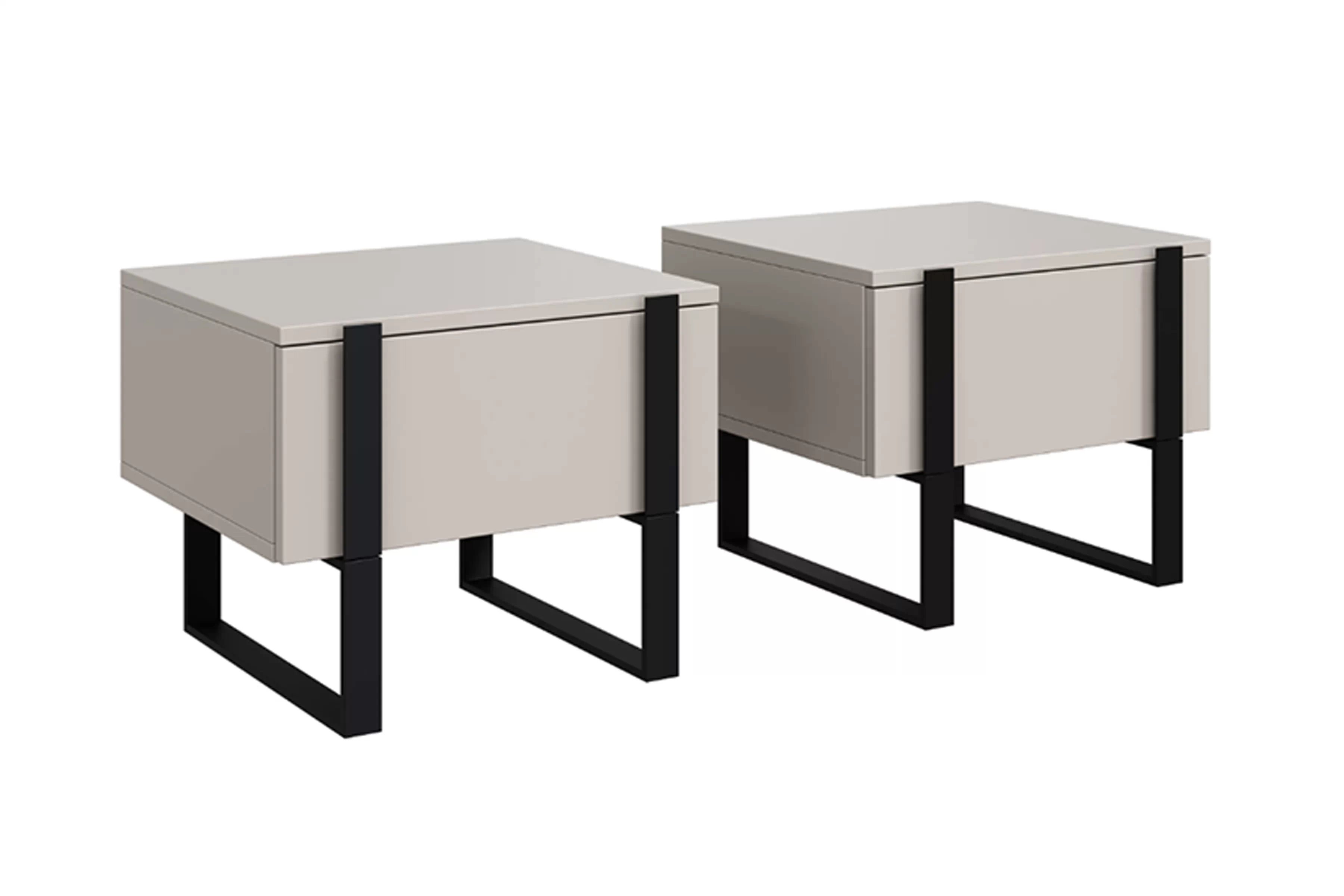 Sada nočných stolíkov Verica 2 ks. - kašmírová / čierne nožičky Komplet Nočný Stolík Stolík Verica so zásuvkami na kovových nohách - kašmír / čierny nozki