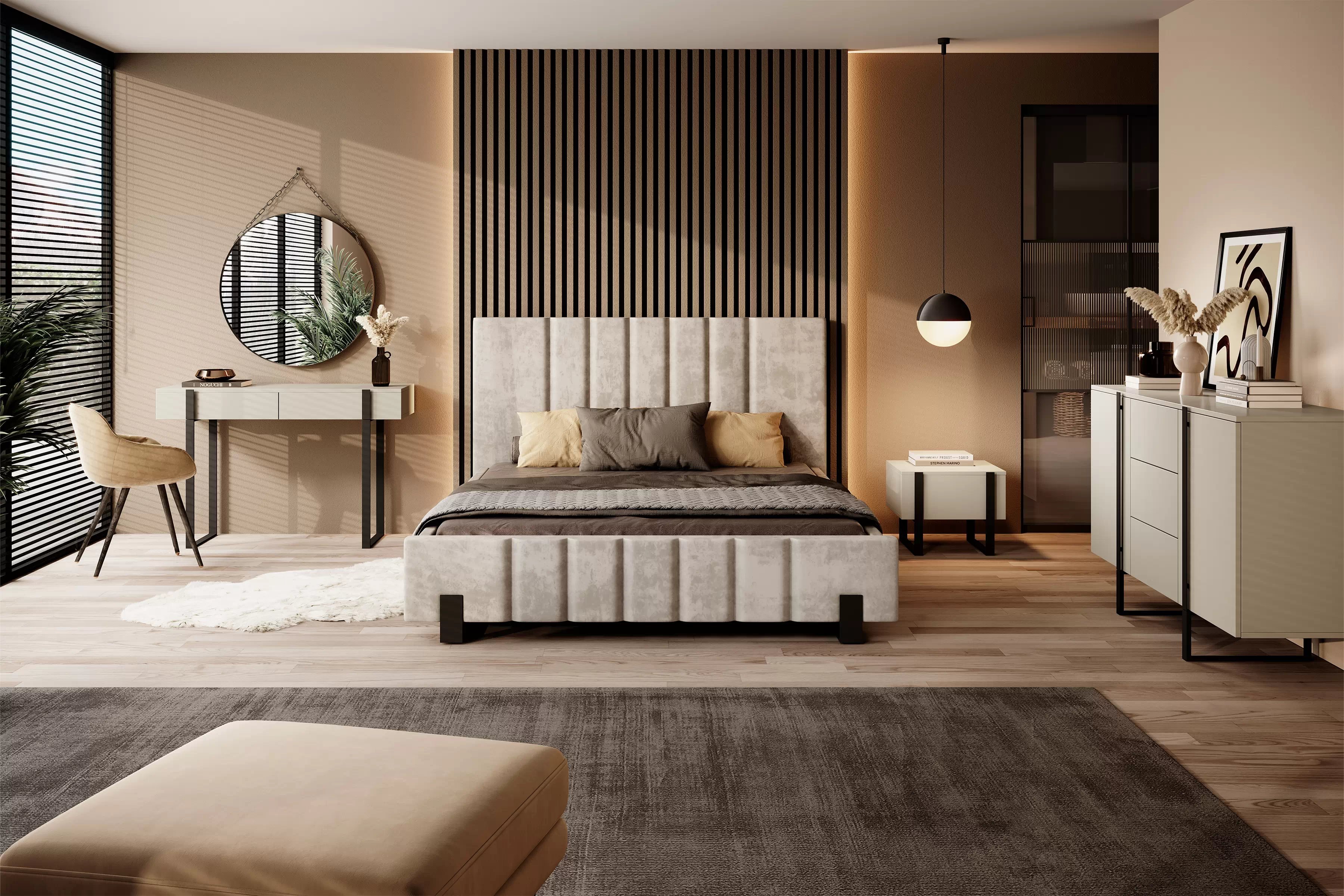 Sada nočních stolků Verica 2 ks - kašmír / černé nožky Komplet Noční stolek stolek Verica se zásuvkami na kovových nohách - kašmír / černá nozki