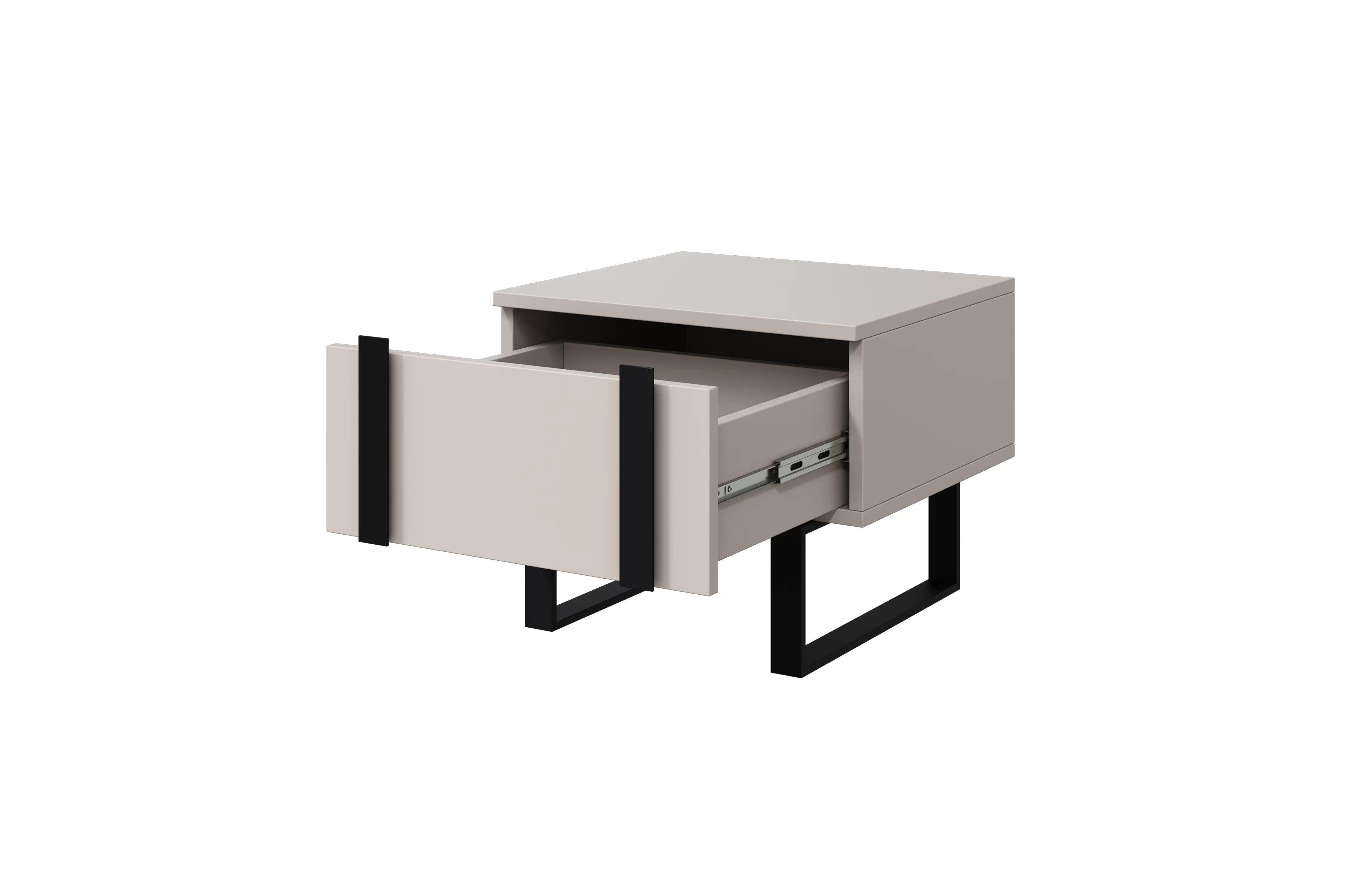 Sada nočních stolků Verica 2 ks - kašmír / černé nožky Komplet Noční stolek stolek Verica se zásuvkami na kovových nohách - kašmír / černá nozki