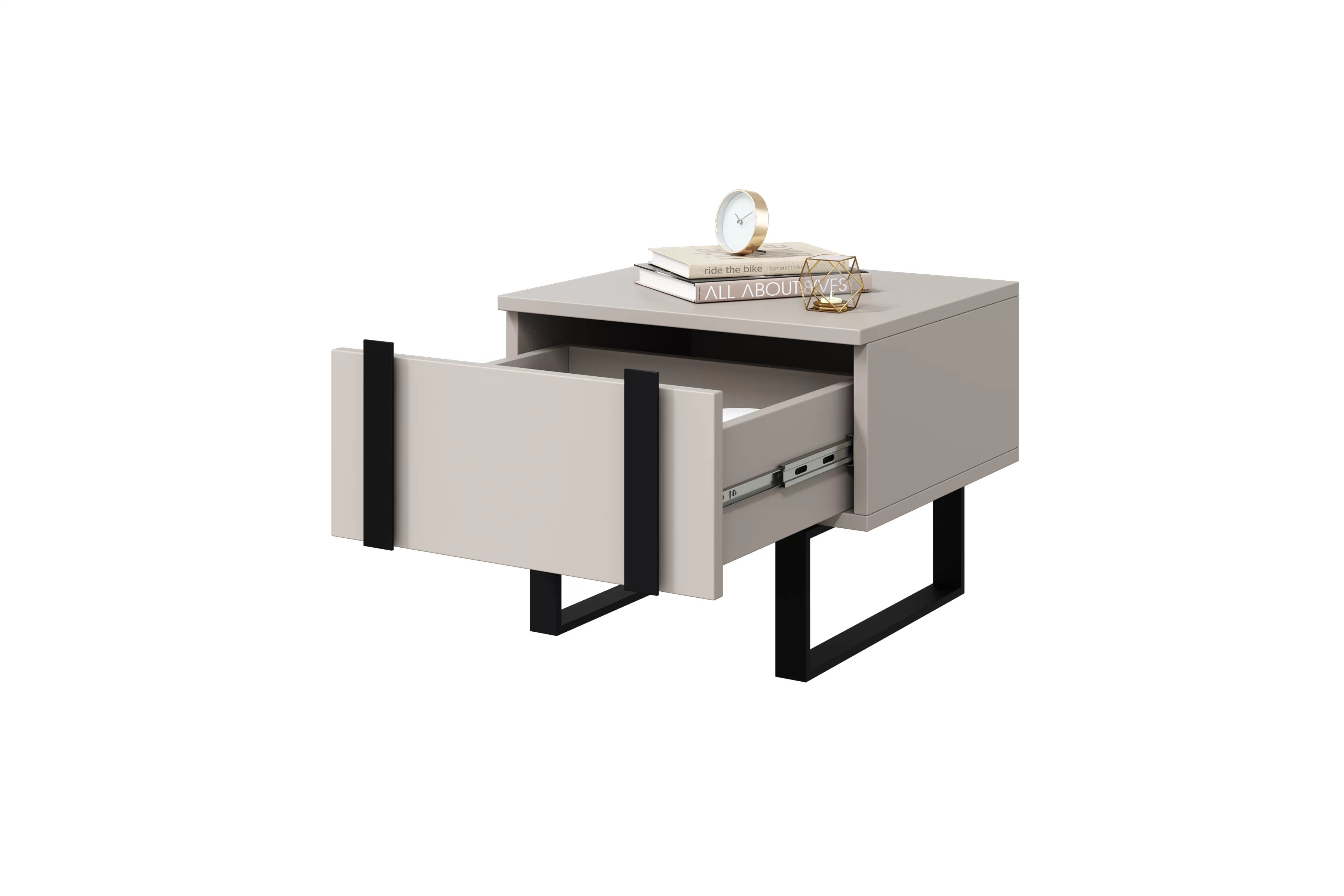 Sada nočních stolků Verica 2 ks - kašmír / černé nožky Komplet Noční stolek stolek Verica se zásuvkami na kovových nohách - kašmír / černá nozki