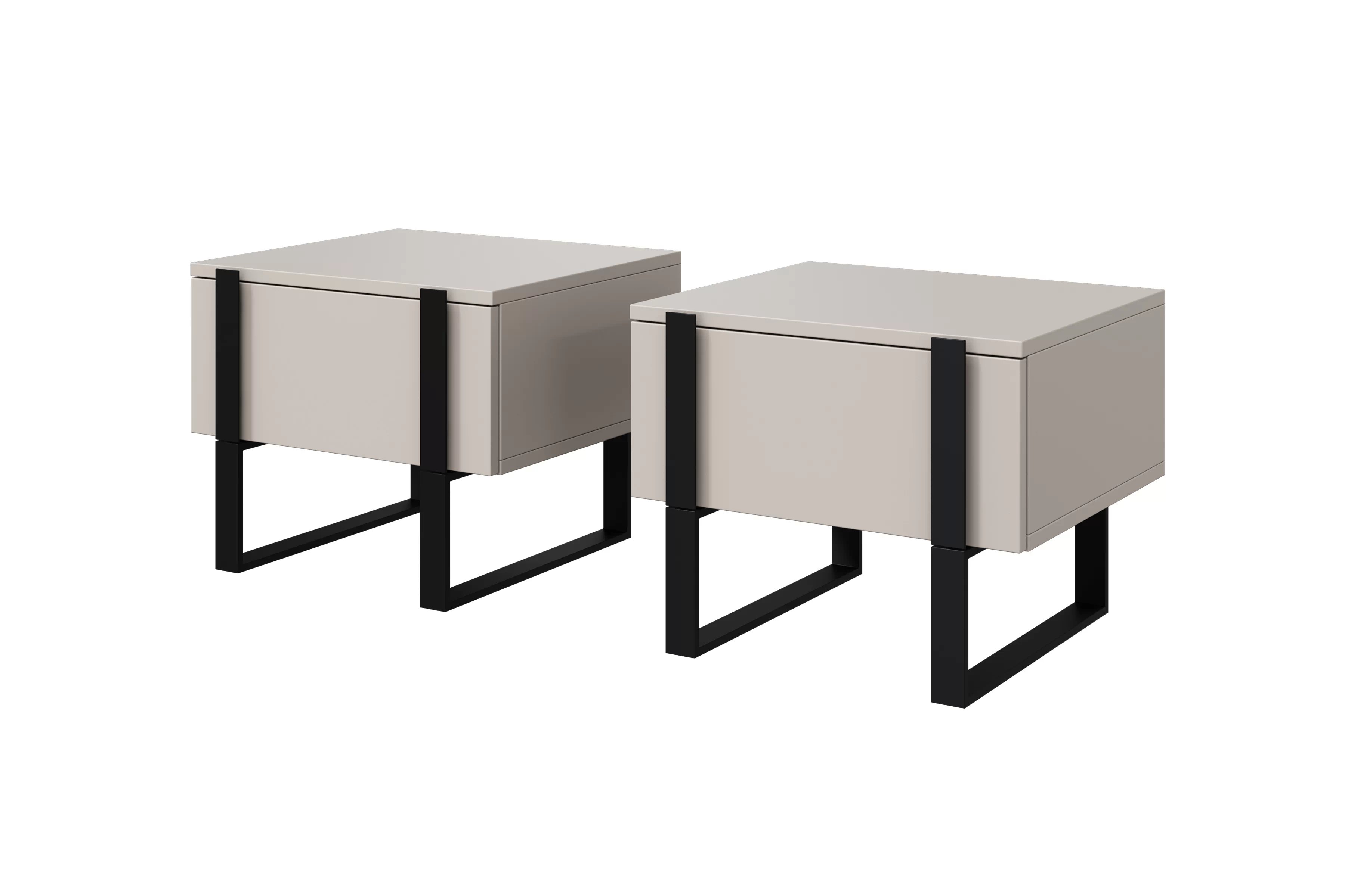 Sada nočních stolků Verica 2 ks - kašmír / černé nožky Komplet Noční stolek stolek Verica se zásuvkami na kovových nohách - kašmír / černá nozki