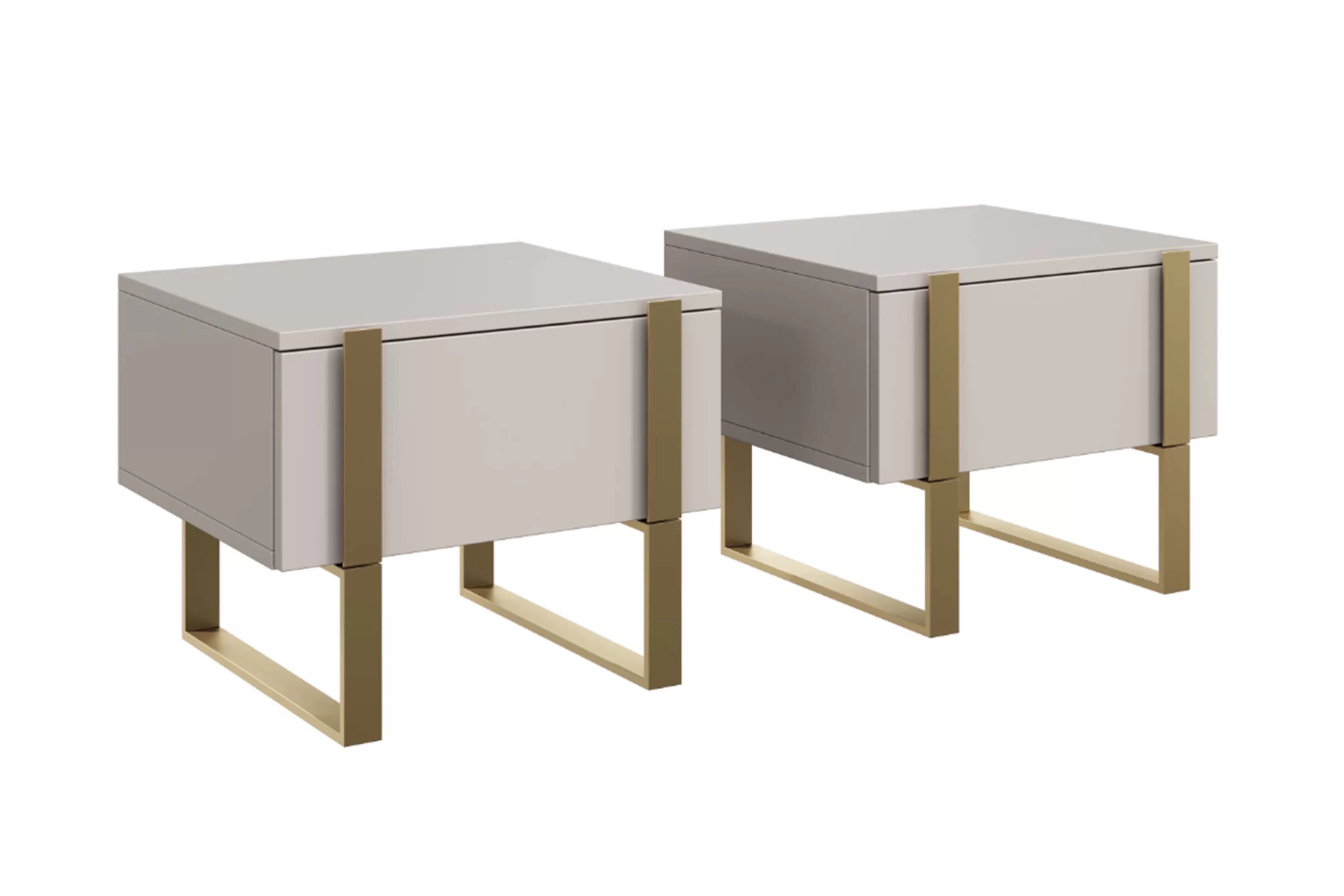 Sada nočných stolíkov Verica 2 ks. - kašmírová / zlaté nožičky Komplet Nočný Stolík Stolík z szuflada Verica 2 ks. - kašmír / zlote nozki